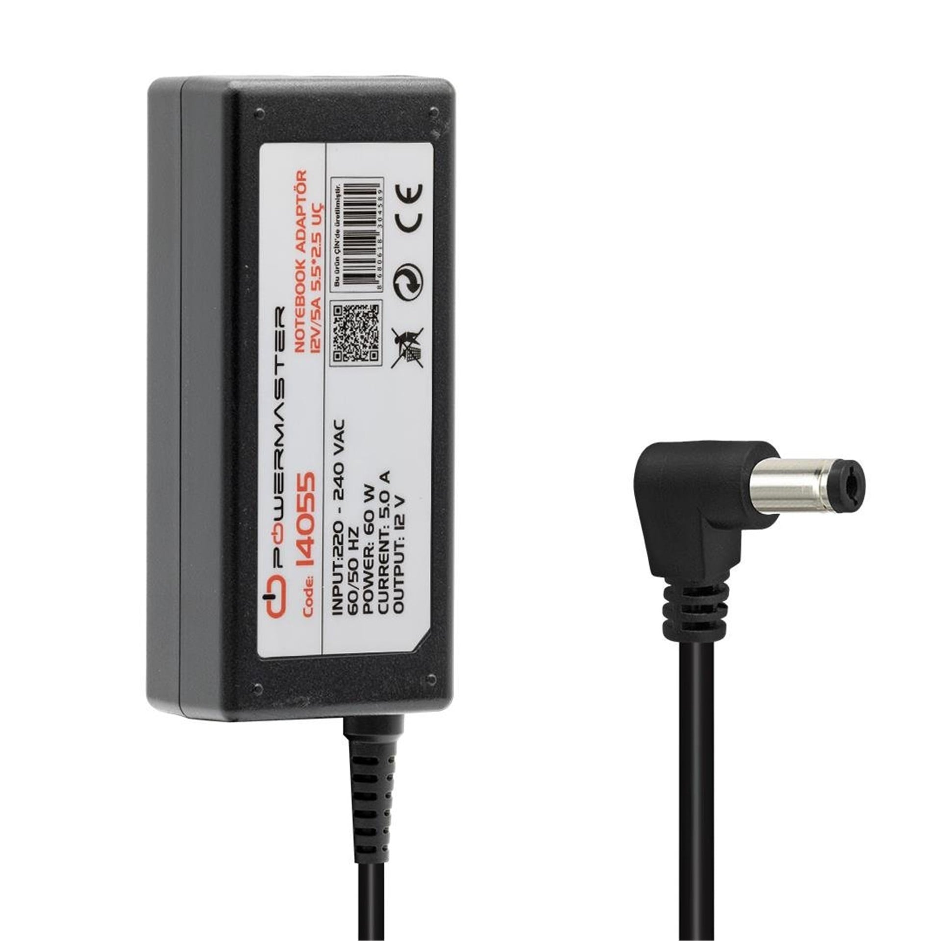 Powermaster Powermaster PM-14055 12 Volt - 5 Amper 5.5*2.5 Mm Uçlu Plastik Kasa Masaüstü Adaptör - Adaptörler