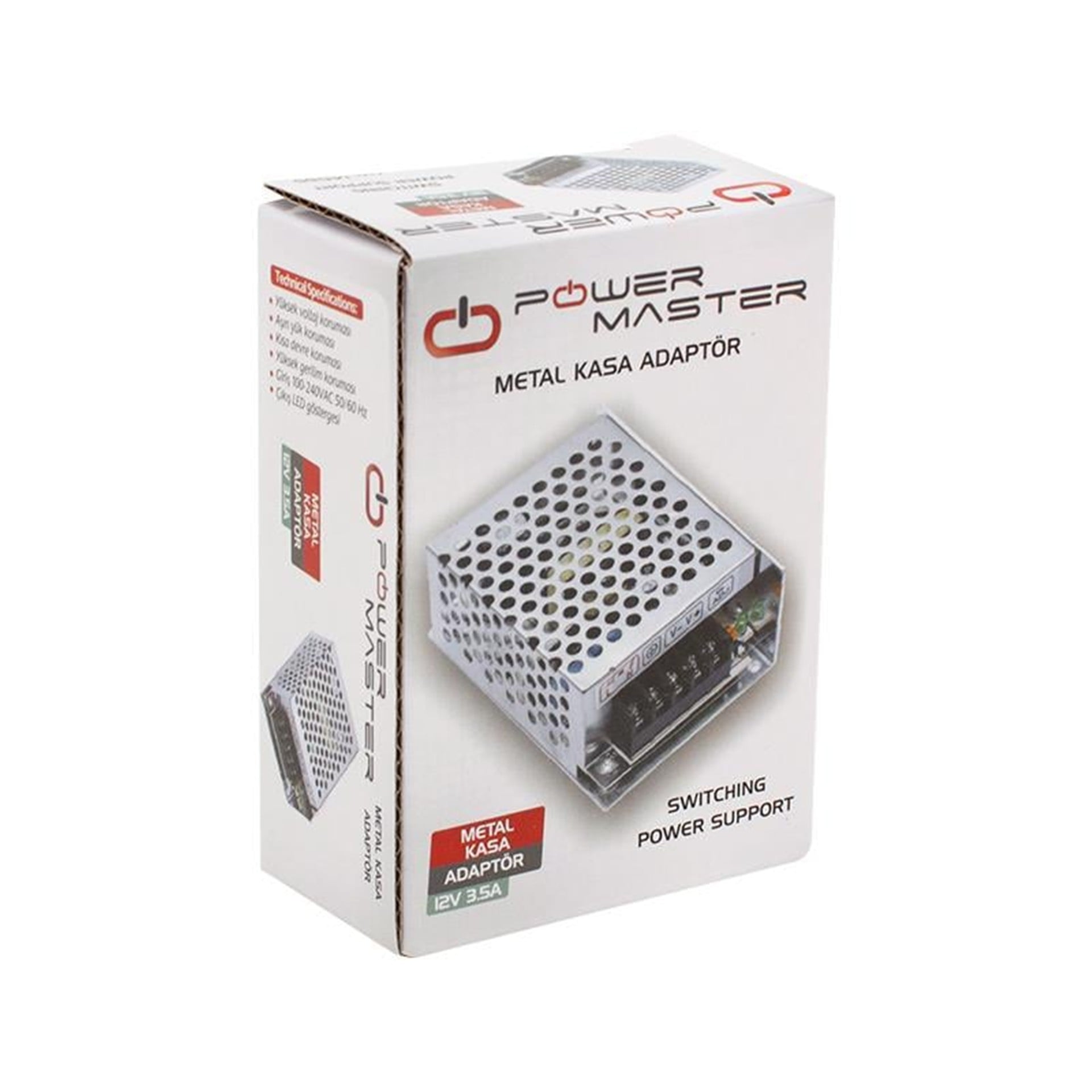 Powermaster Powermaster PM-14065 12 Volt - 3.5 Amper - 42 Watt Metal Kasa Adaptör - Metal Kasa Adaptörler