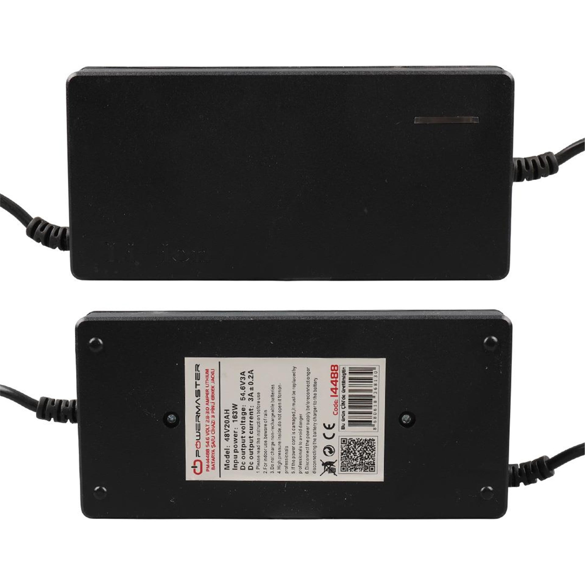 Powermaster Powermaster PM-14488 54.6 Volt 2.8-3.0 Amper Lithium Batarya Şarj Cihazı 3 Pinli Erkek Jacklı - Pil ve Pil Şarj Cihazları
