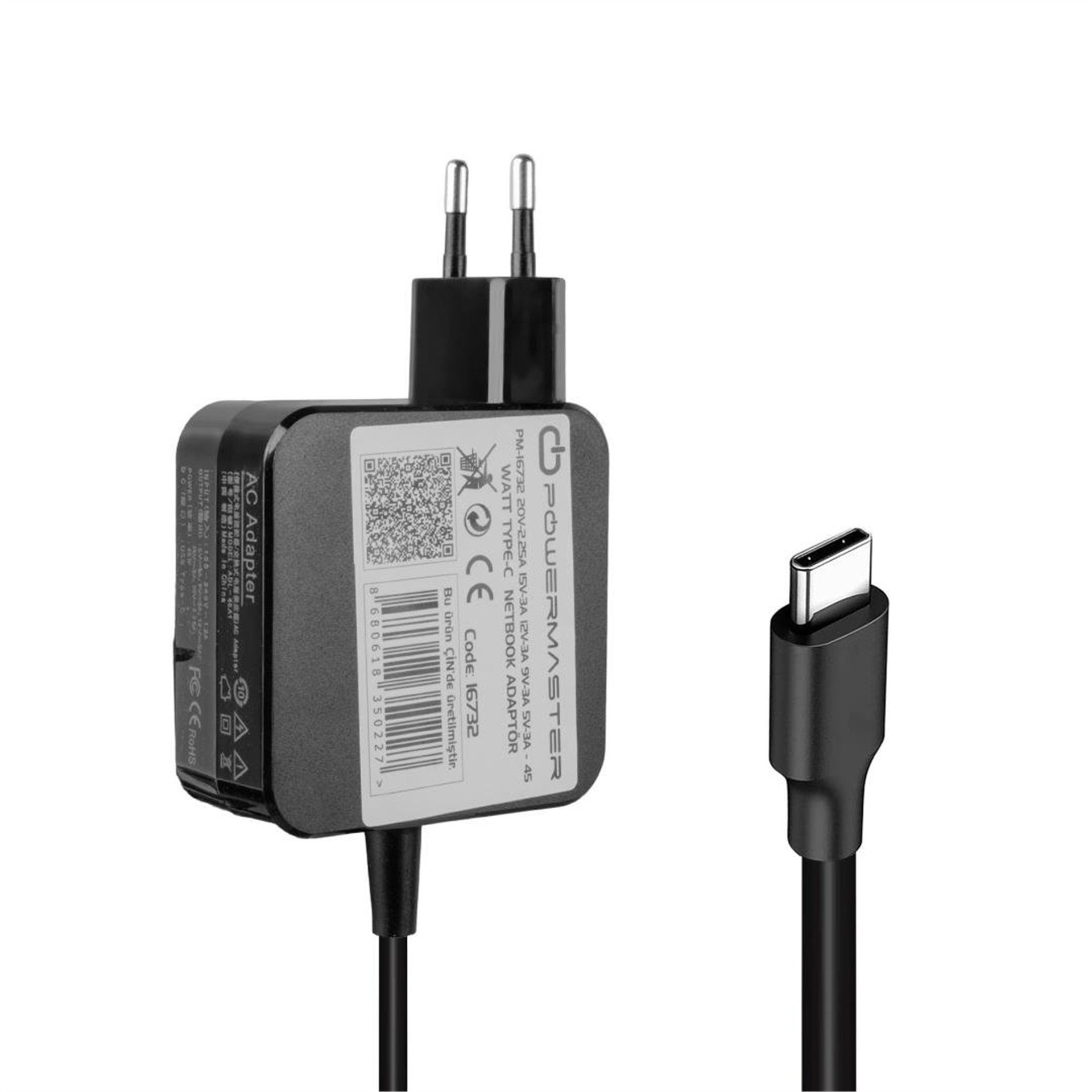 Powermaster Powermaster PM-16732 5-12-20 Volt Universal 45 Watt Type-C Adaptör (Lenovo Notebook) - Laptop Adaptörleri