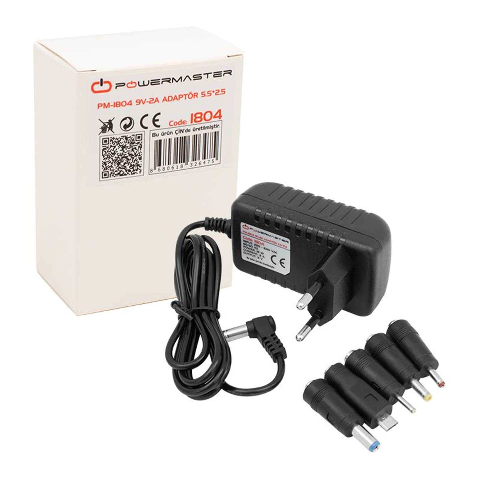 Powermaster Powermaster PM-1804 9 Volt - 2 Amper Priz Tipi 5 Uçlu Plastik Kasa Adaptör - Adaptörler