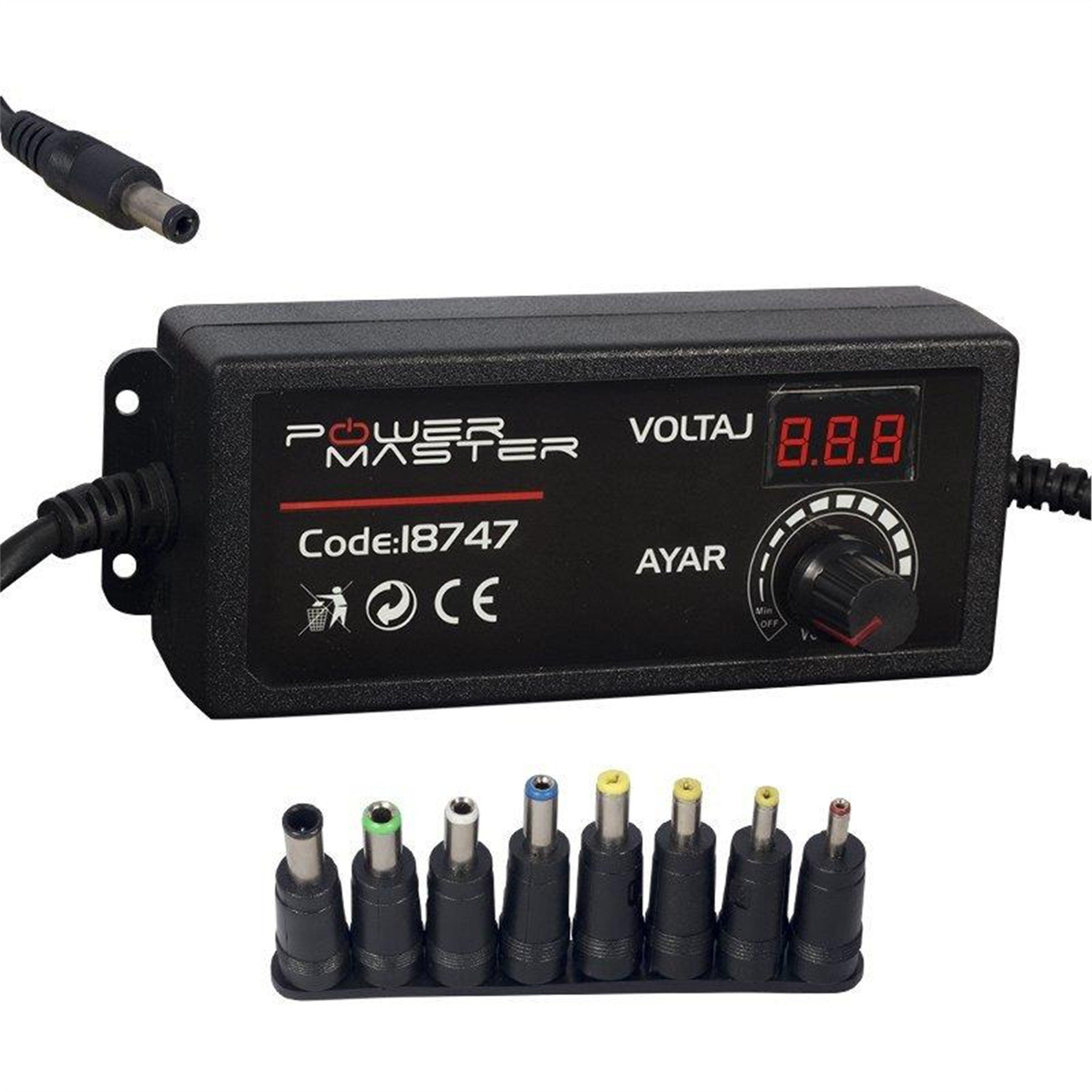 Powermaster Powermaster PM-18747 3 Volt - 24 Volt - 2 Amper Çok Uçlu Dijital Ekranlı Ayarlı Kademeli Adaptör - Adaptörler