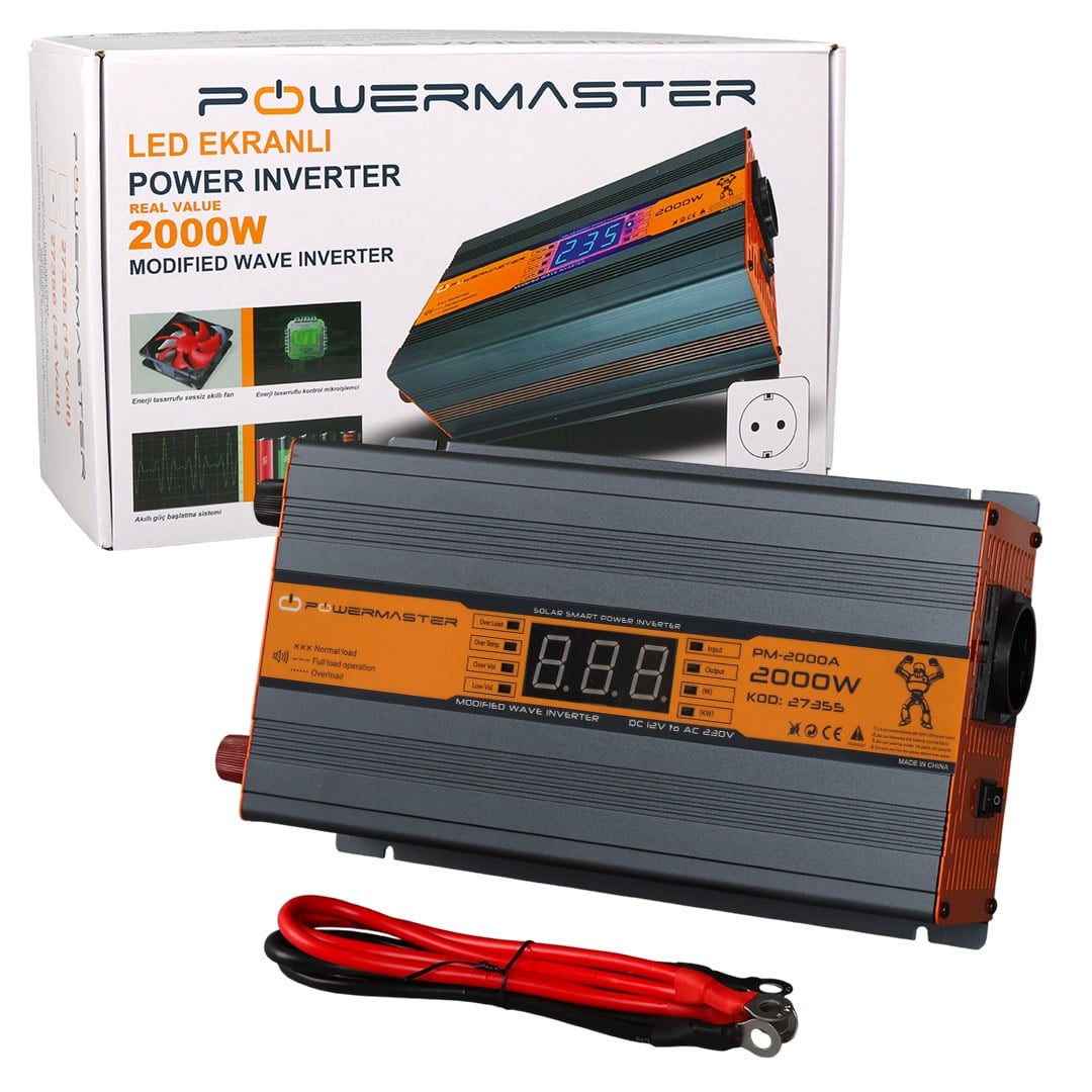 POWERMASTER PM-2000A 12 VOLT 2000 WATT LED EKRANLI POWER INVERTER