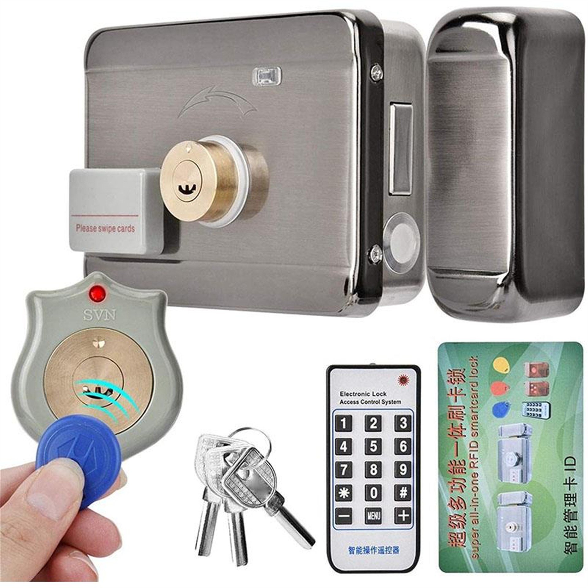 Powermaster Powermaster PM-22584 Akıllı RFID Kartlı Anahtarlı Uzaktan Kumandalı Elektronik Çelik Kapı Kilidi + Karşılığı Seti - Akıllı Kilit Sistemleri