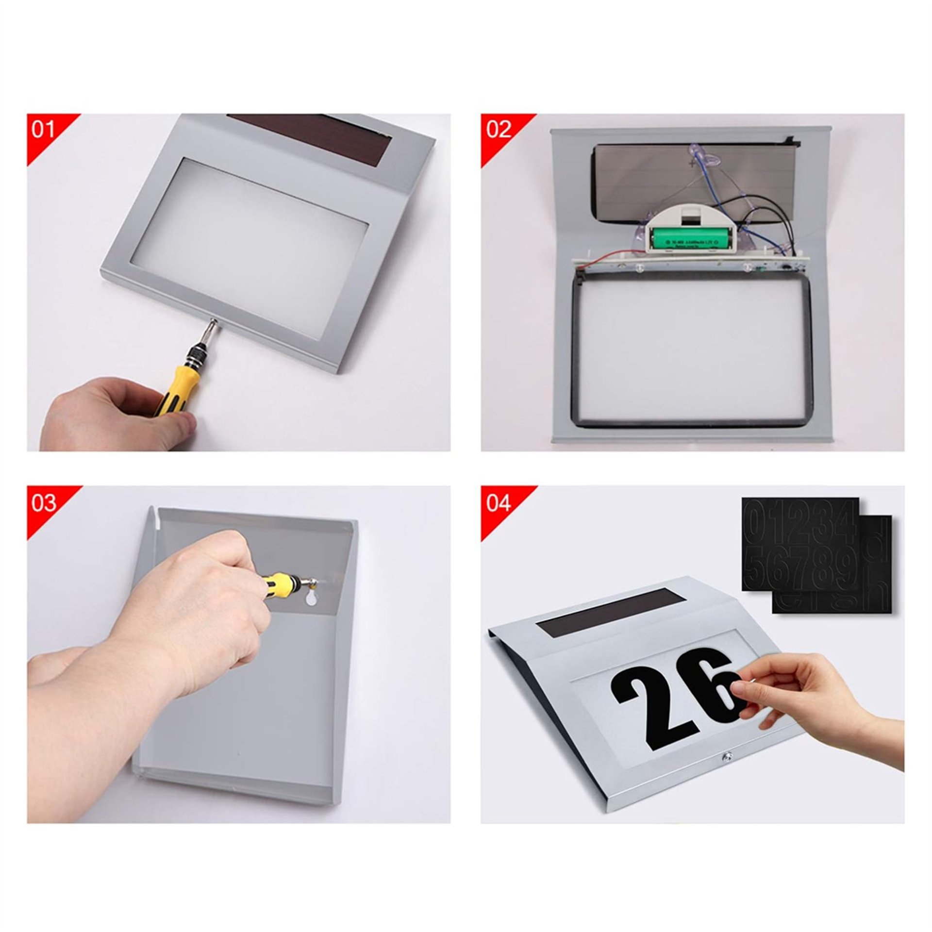 Powermaster Powermaster PM-24003 Güneş Enerjili (Solar) LED Işıklı Paslanmaz Çelik Kapı Numarası - Aksesuar