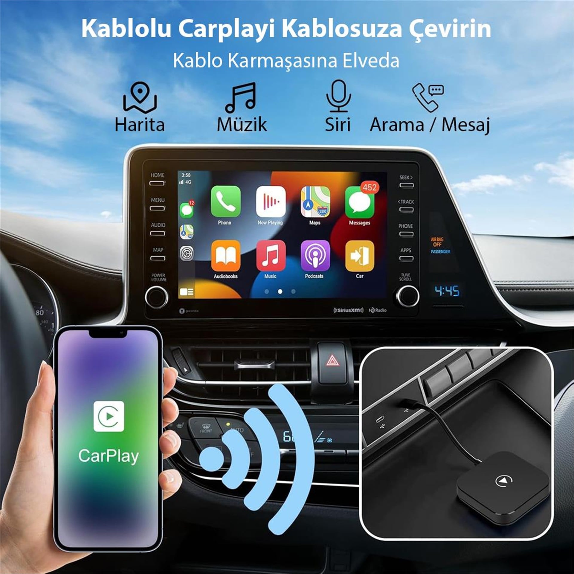 Powermaster PowerMaster PM-24923 Kablosuz İphone IOS 5Ghz Auto Connect (Kablolu Carplay TO Kablosuz Çevirici) - Oto Aksesuarları