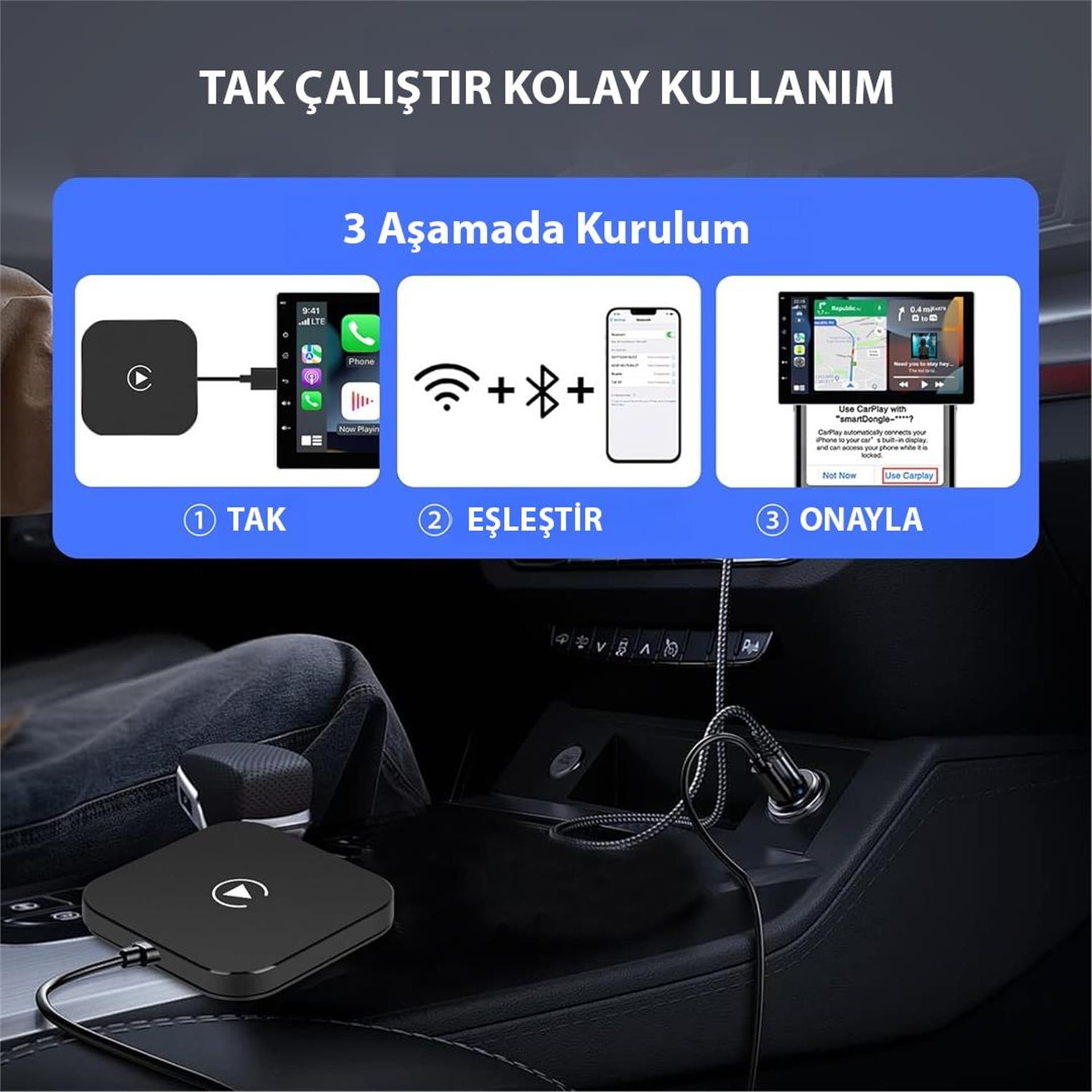 Powermaster PowerMaster PM-24923 Kablosuz İphone IOS 5Ghz Auto Connect (Kablolu Carplay TO Kablosuz Çevirici) - Oto Aksesuarları