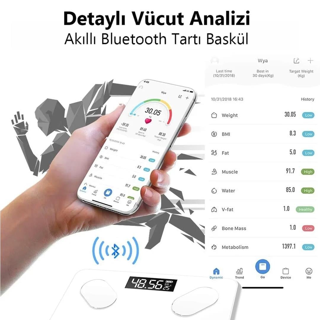 Powermaster PM-24963 Dijital Banyo Baskül Kilo Tartı Bluetooth Uygulama Destekli