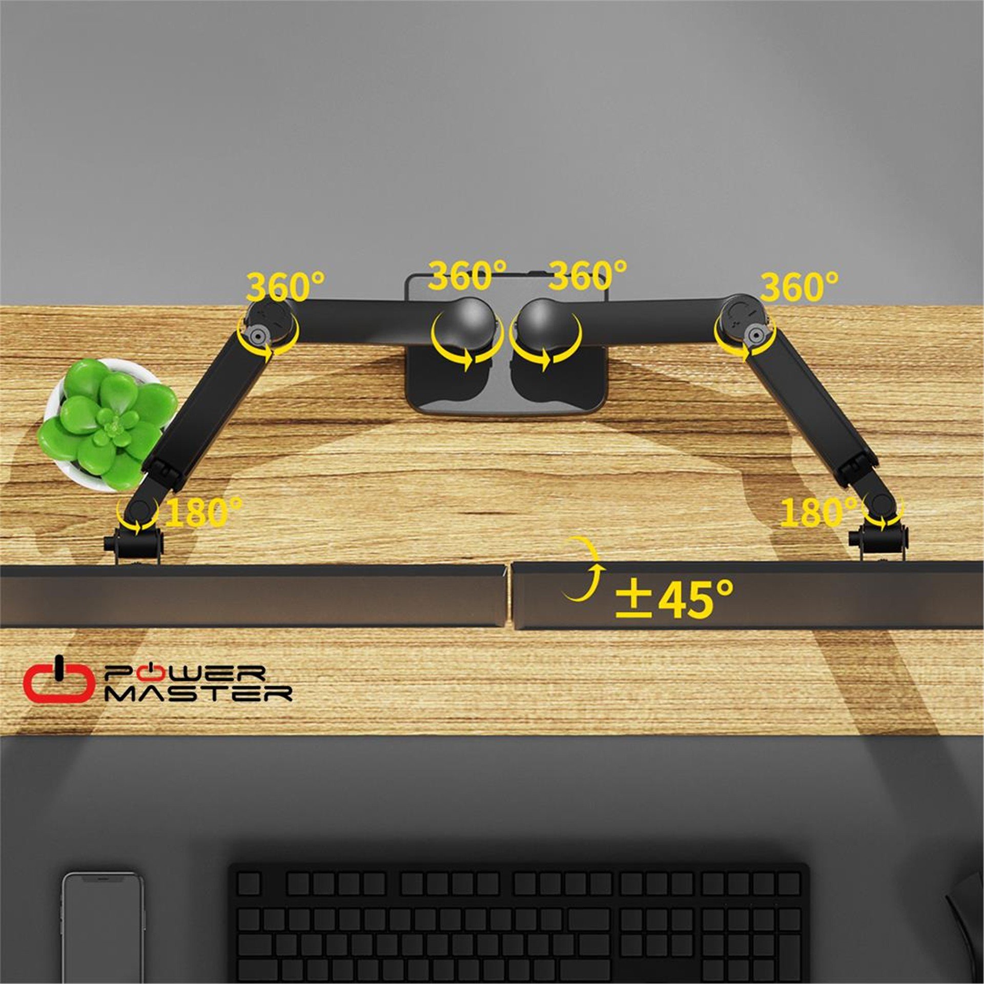 Powermaster PowerMaster PM-252D 13-32'' Amortisörlü Stand Çift Kol LCD-LED Gaming Monitör Tutucu Stand Askı Aparatı - Tv Askı Aparatları