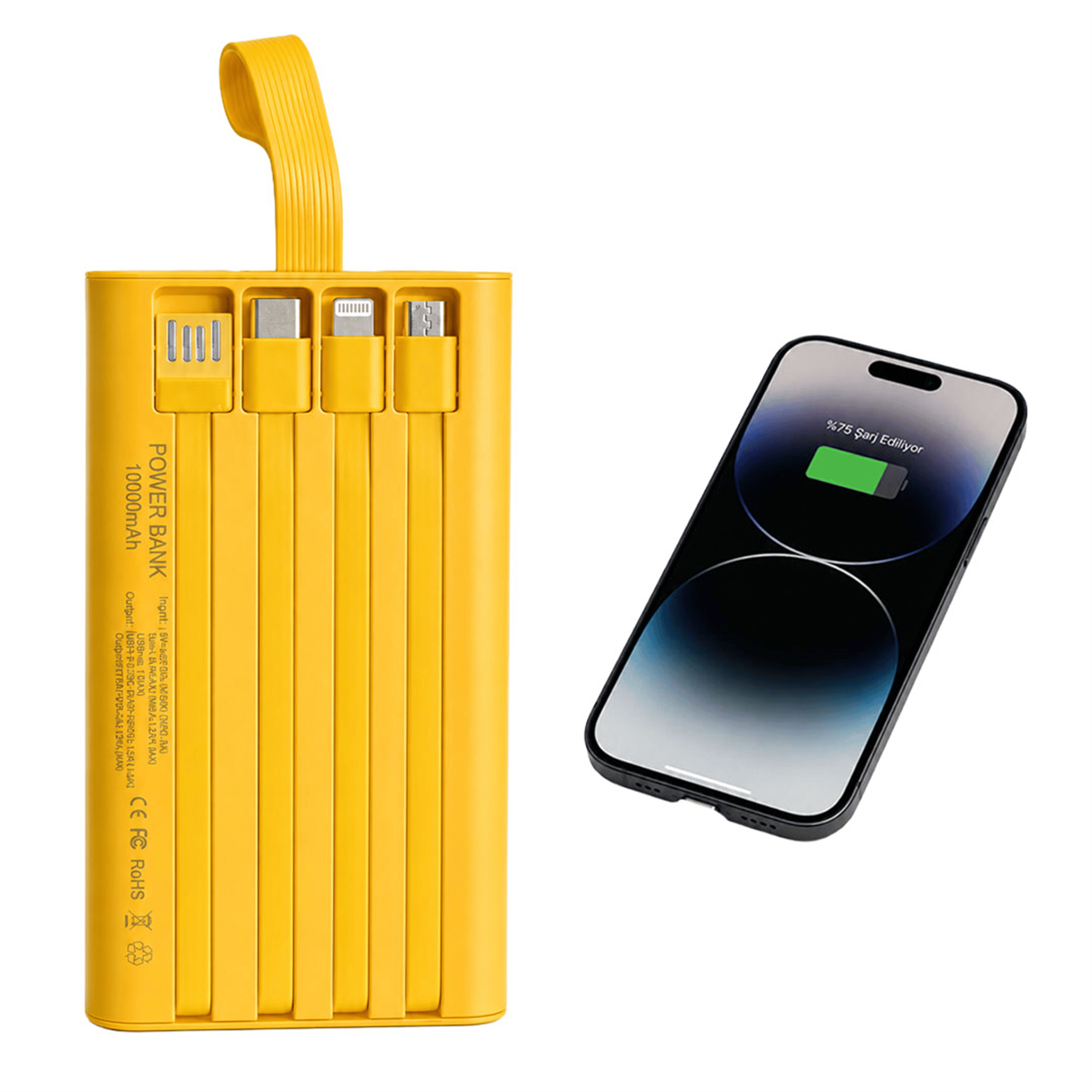 Powermaster PowerMaster PM-25401 10000 Mah Çift Usb + Type-C Girişli Sarı Powerbank - Powerbank