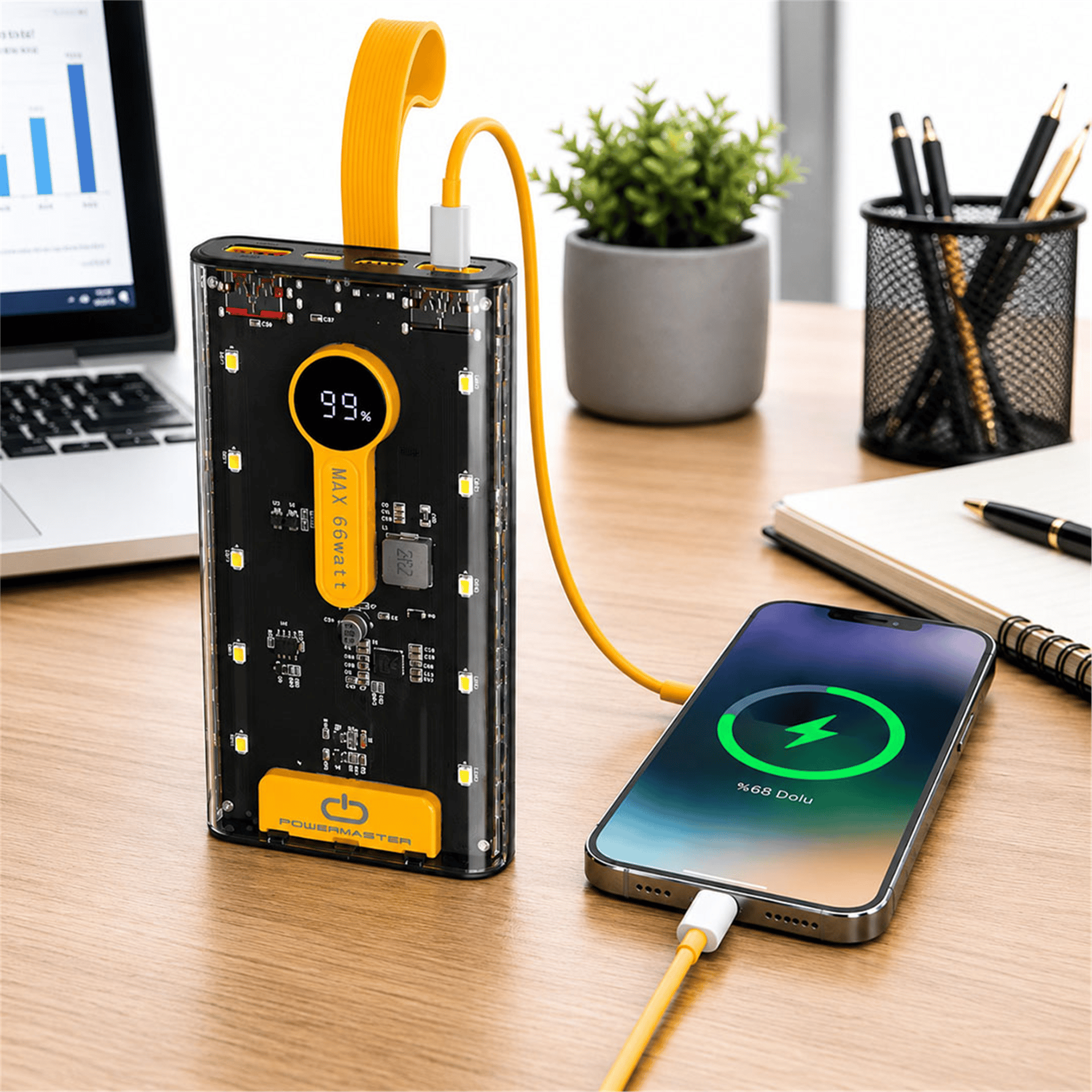 Powermaster PowerMaster PM-25403 10000 Mah Çift Usb + Type-C Girişli Siyah Powerbank - Powerbank