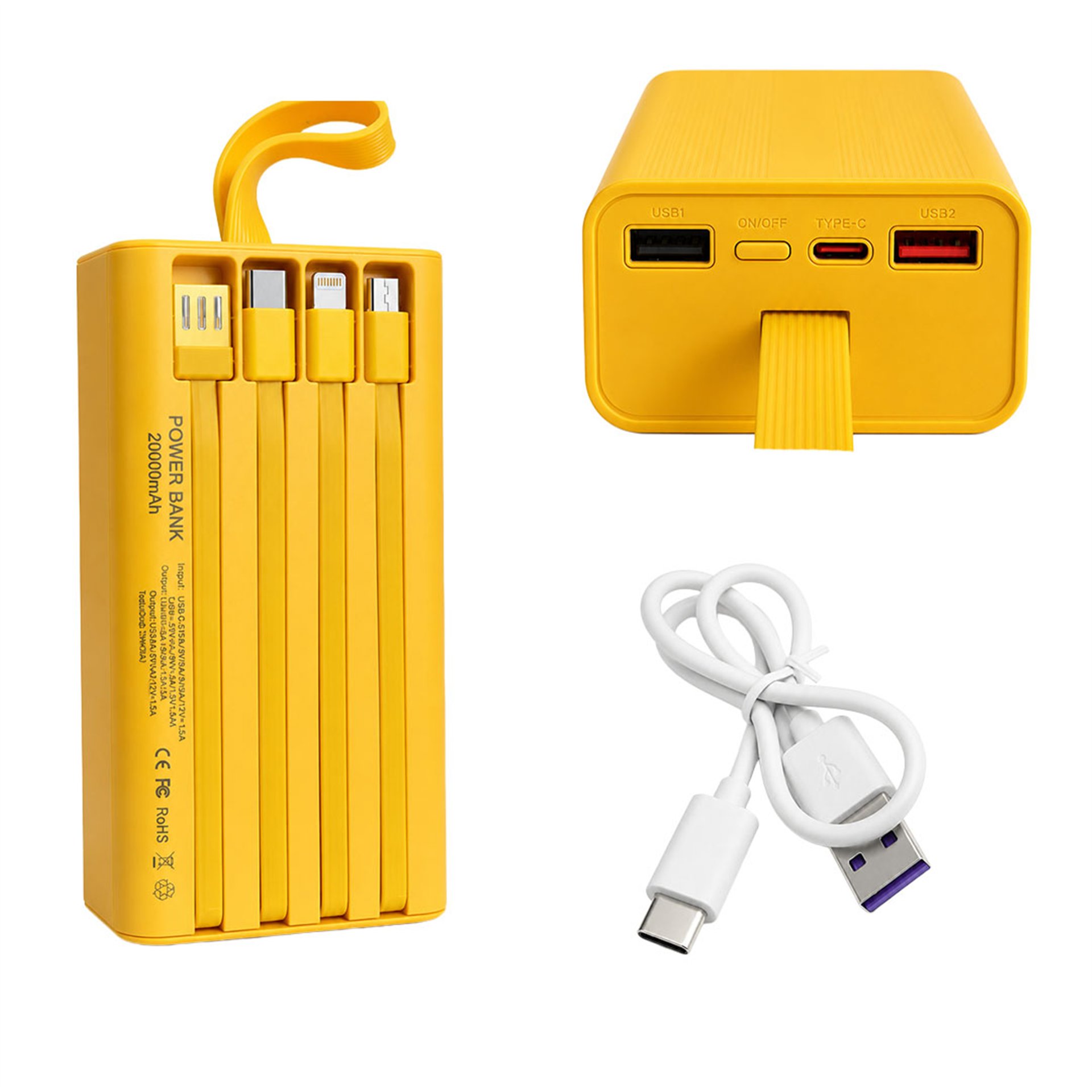 Powermaster Powermaster PM-25404 20000 Mah Çift Usb + Type-C Girişli Sarı Powerbank - Powerbank