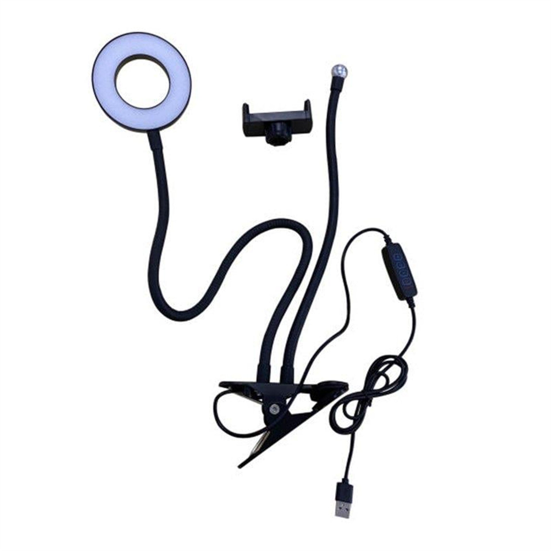 Powermaster Powermaster PM-2577 Masa Sabitlemeli 3000K-5000K-6500K Selfie Işıklı Telefon Tutacağı Akrobat 2in1 - Telefon Tutacakları