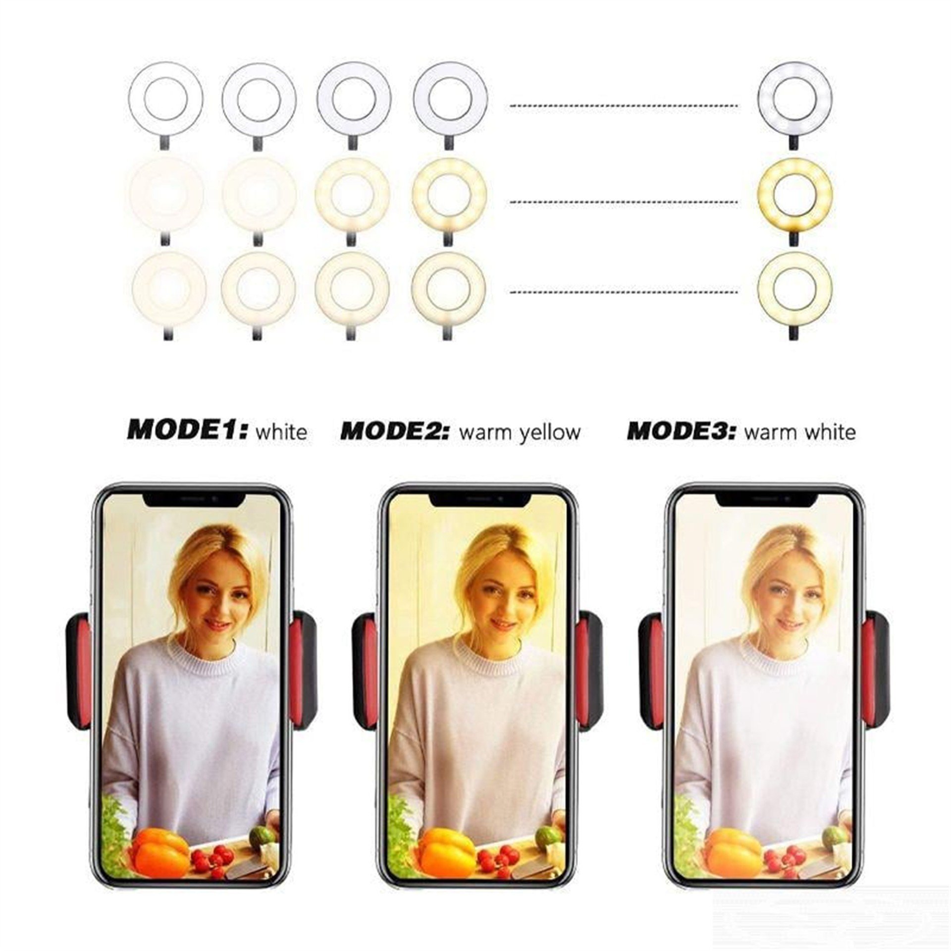 Powermaster Powermaster PM-2577 Masa Sabitlemeli 3000K-5000K-6500K Selfie Işıklı Telefon Tutacağı Akrobat 2in1 - Telefon Tutacakları