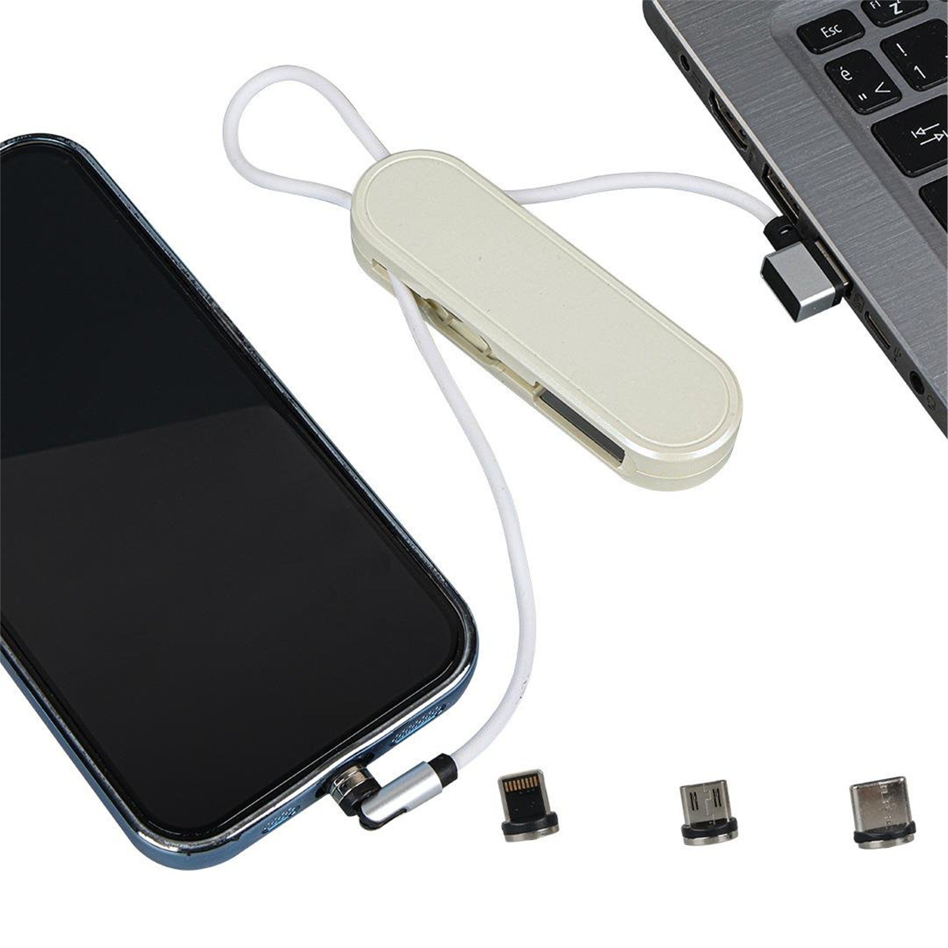 Powermaster Powermaster PM-25905 Beyaz 3in1 (Type C- Lightning-Micro Usb) Manyetik Uç Taşınabilir Şarj Kablosu - Şarj Cihazları