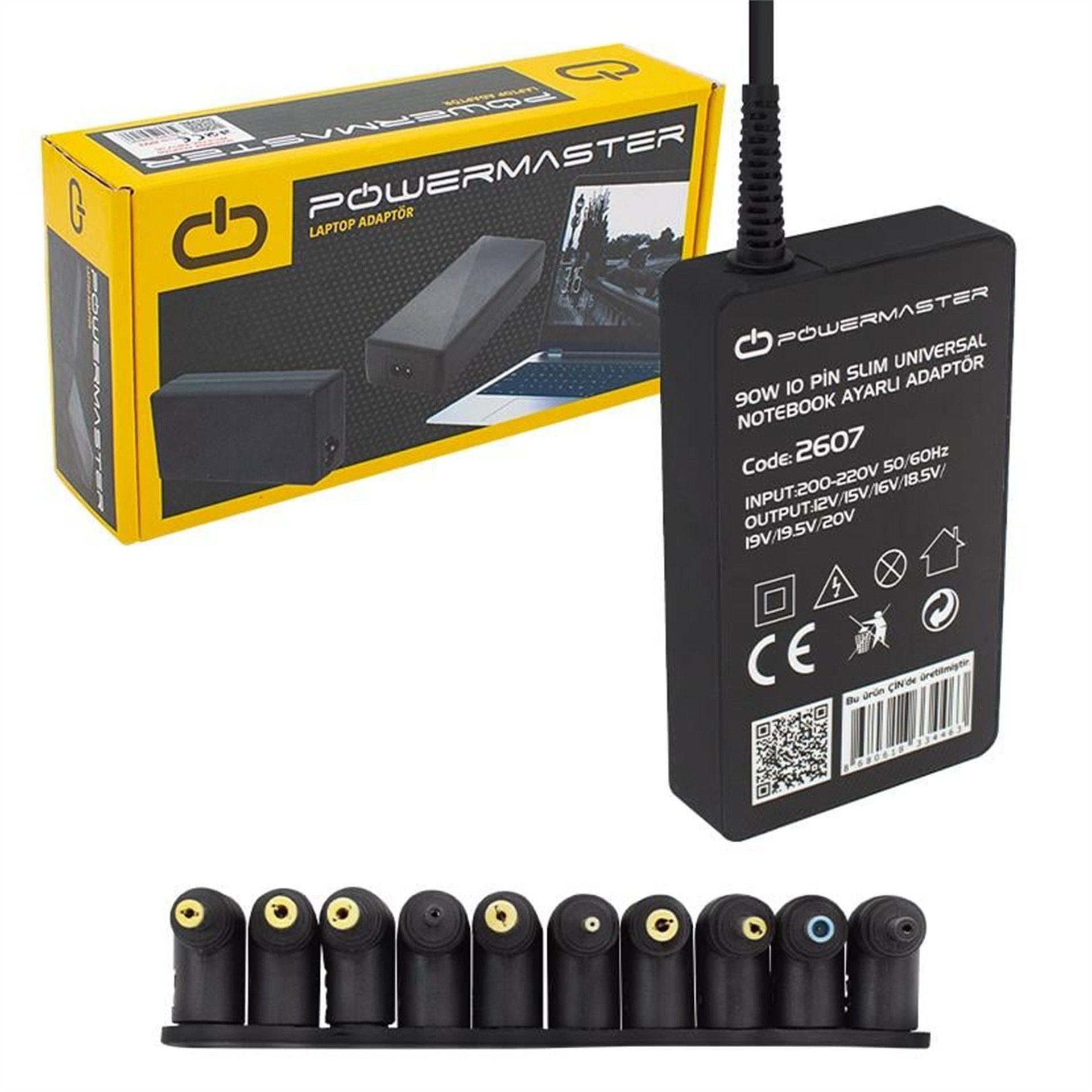 Powermaster Powermaster PM-2607 12V/15V/16V/18.5V/19V/19.5V/20V 90 Watt 10 Pin Slim Kasa Universal Ayarlı Notebook Adaptör - Adaptörler