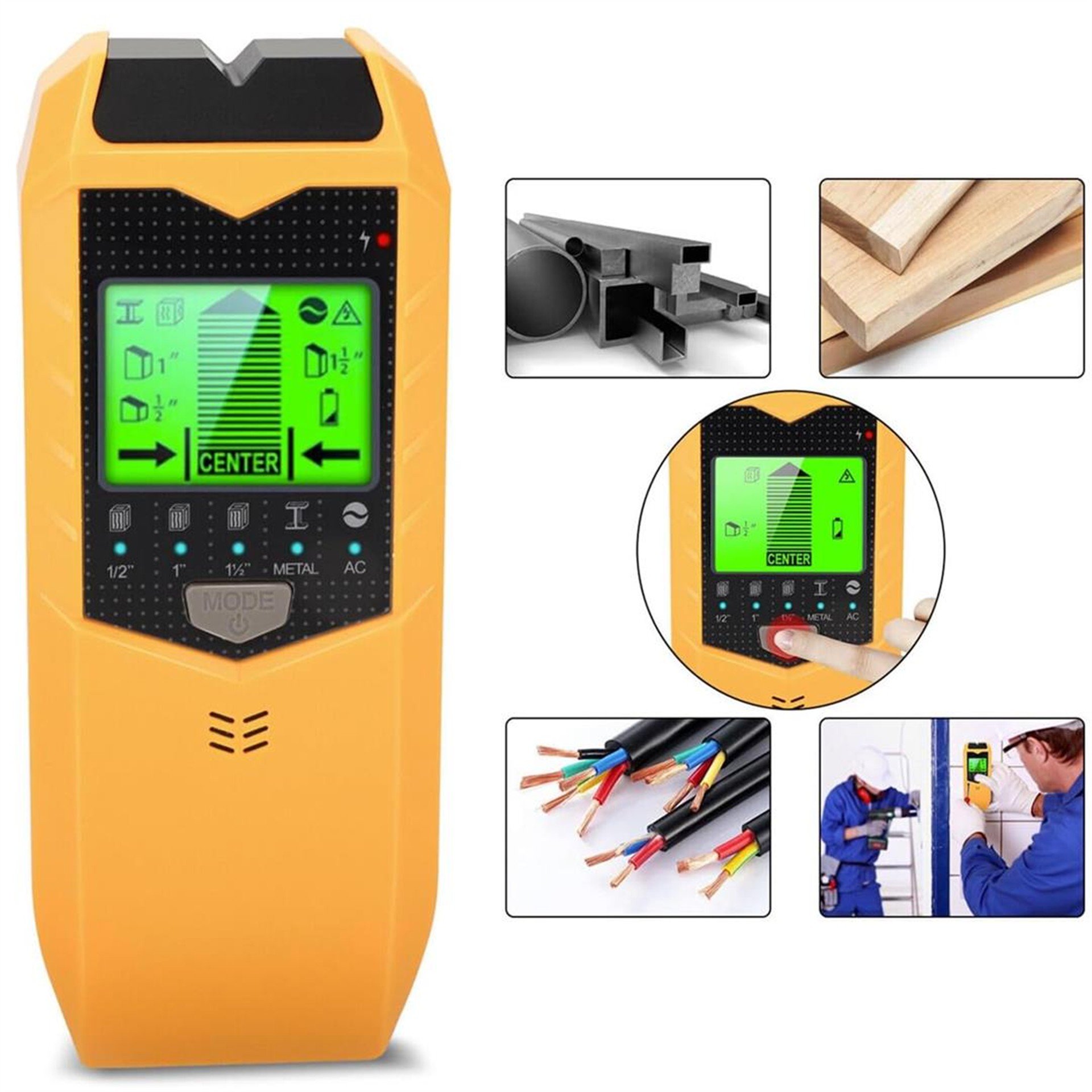 Powermaster Powermaster PM-26593 Profesyonel 5in1 Lcd Ekranlı Çok Fonksiyonlu Saplama Bulucu Duvar Dedektörü - Ölçü Aletleri