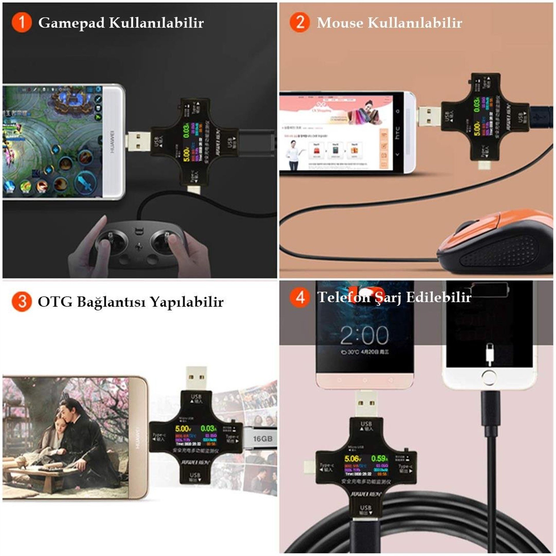 Powermaster PowerMaster PM-26611 USB Tester Voltmetre Ampermetre Akım Göstergesi Multimetre Test Cihazı OTG Destekli - Kablo Test Cihazı