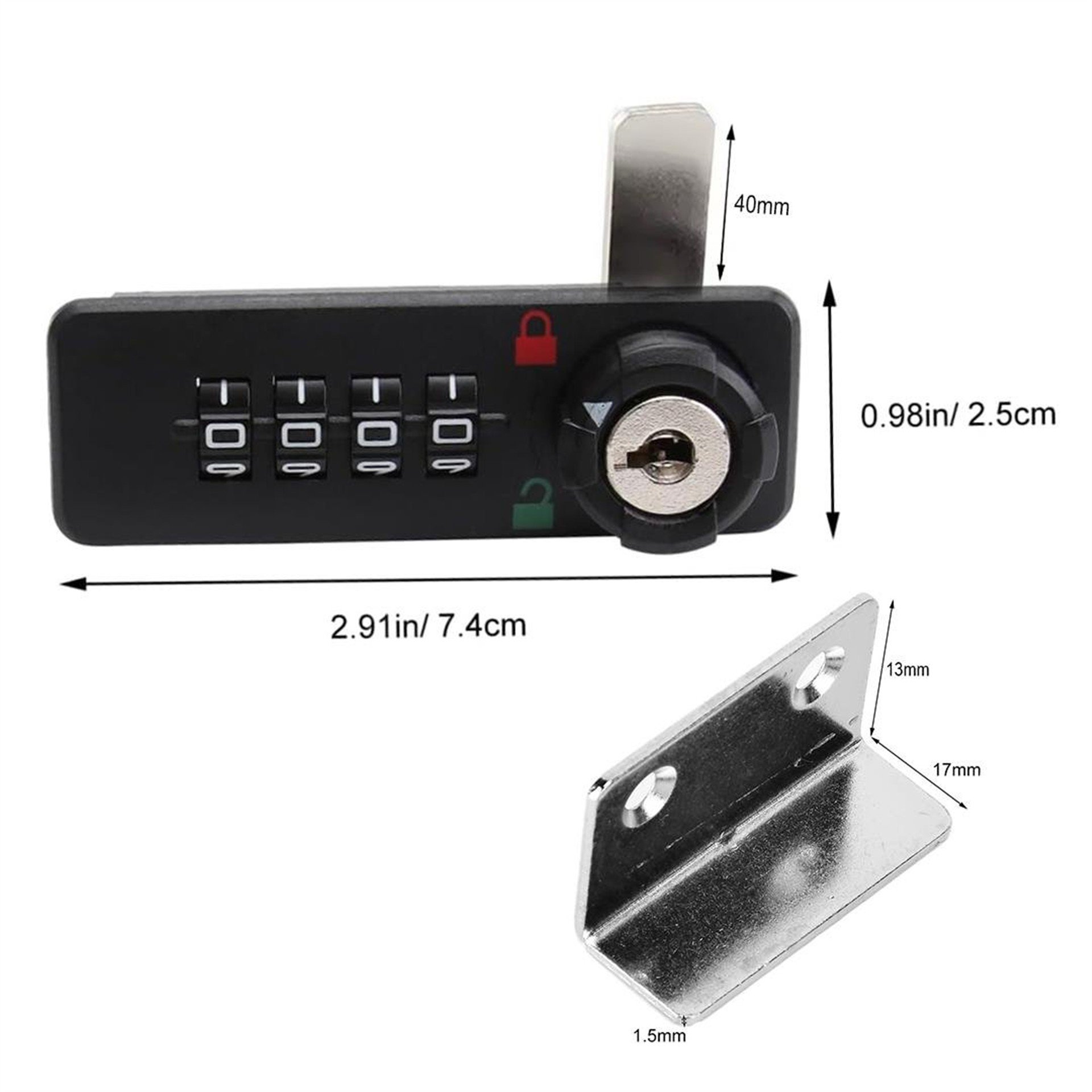 Powermaster PowerMaster PM-26731 4 Haneli Şifreli Ve Anahtarlı Mekanik Siyah Çekmece Dolap Kilidi (Sol) - Kapı Kilitleri