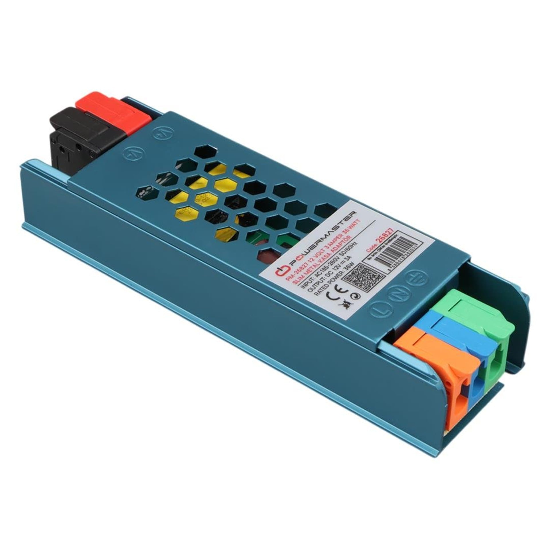 Powermaster PowerMaster PM-26827 12 Volt 3 Amper 36 Watt Slim Metal Kasa Adaptör 116x35x23mm - Metal Kasa Adaptörler