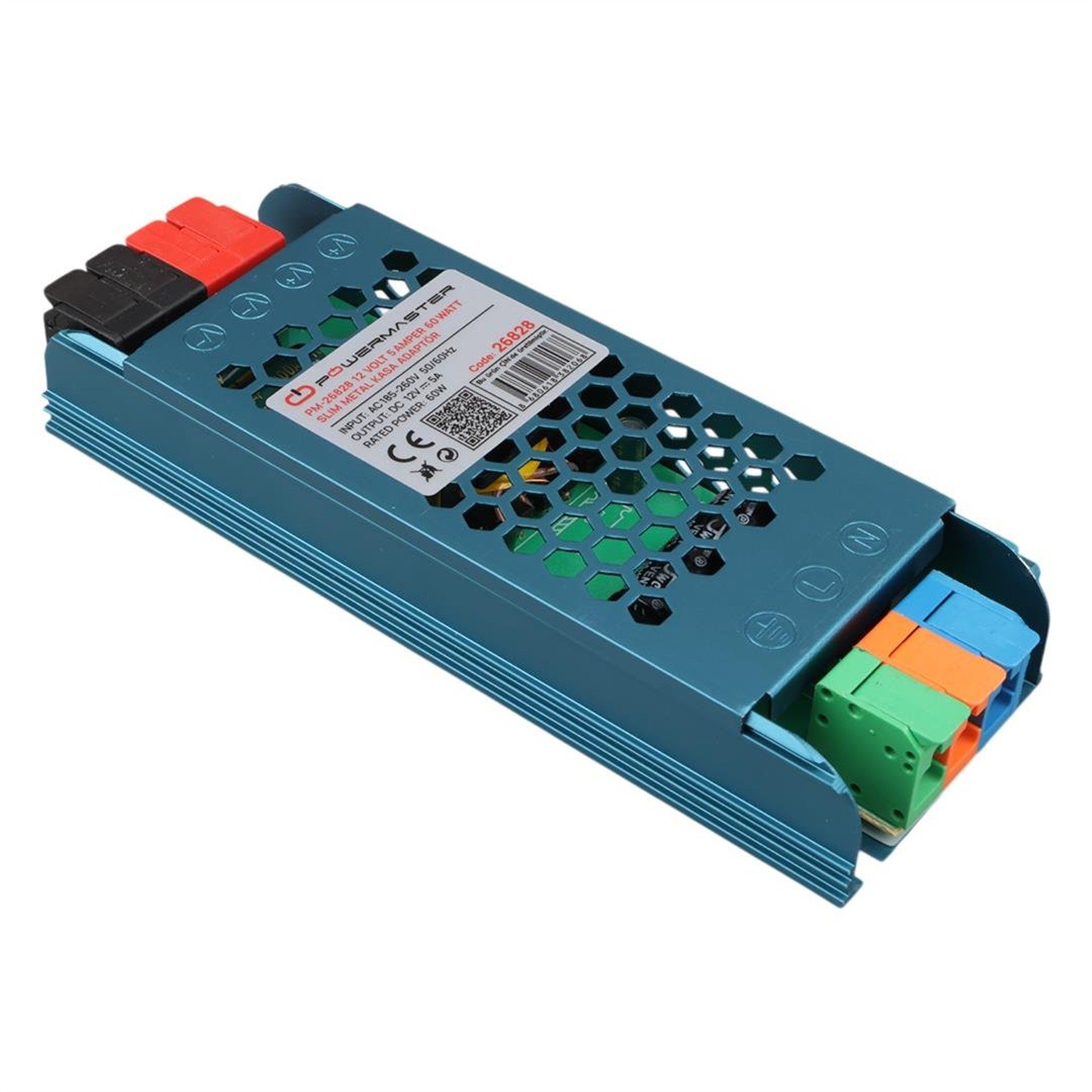 Powermaster PowerMaster PM-26828 12 Volt 5 Amper 60 Watt Slim Metal Kasa Adaptör 140x50x23mm - Metal Kasa Adaptörler