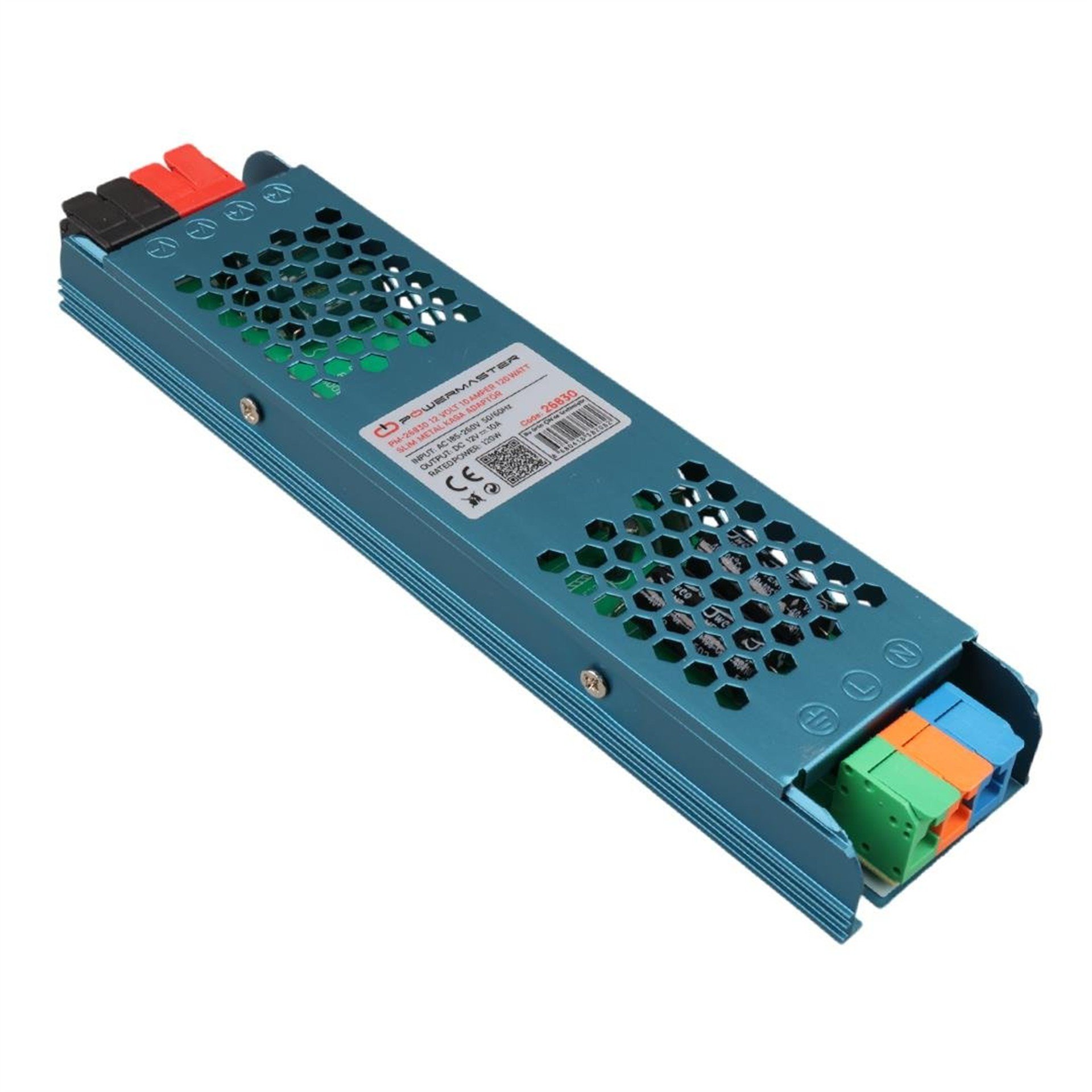 Powermaster PowerMaster PM-26830 12 Volt 10 Amper 120 Watt Slim Metal Kasa Adaptör 208x50x23mm - Metal Kasa Adaptörler