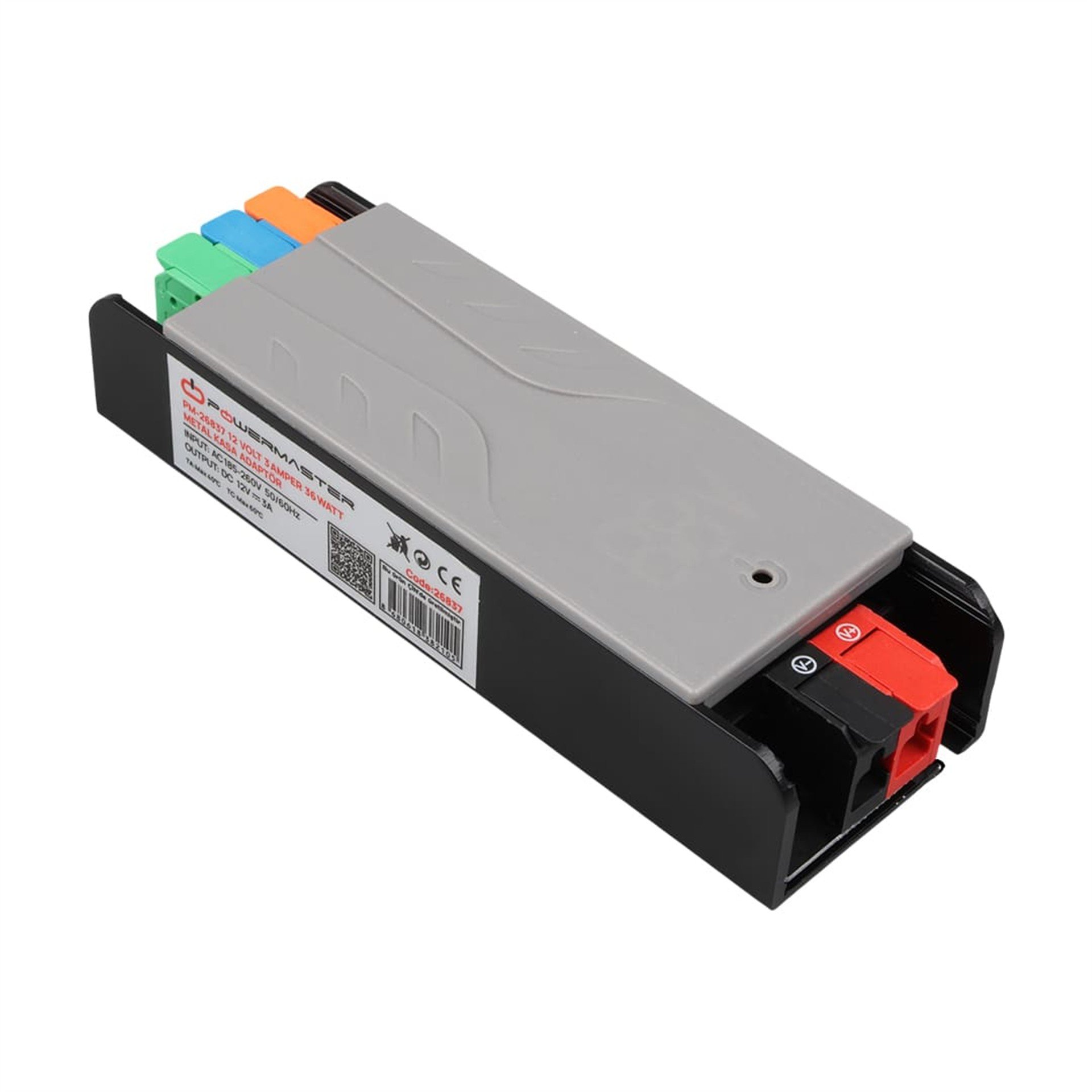 Powermaster Powermaster PM-26837 12 Volt 3 Amper 36 Watt Slim Metal Kasa Adaptör 128X42x27mm - Metal Kasa Adaptörler