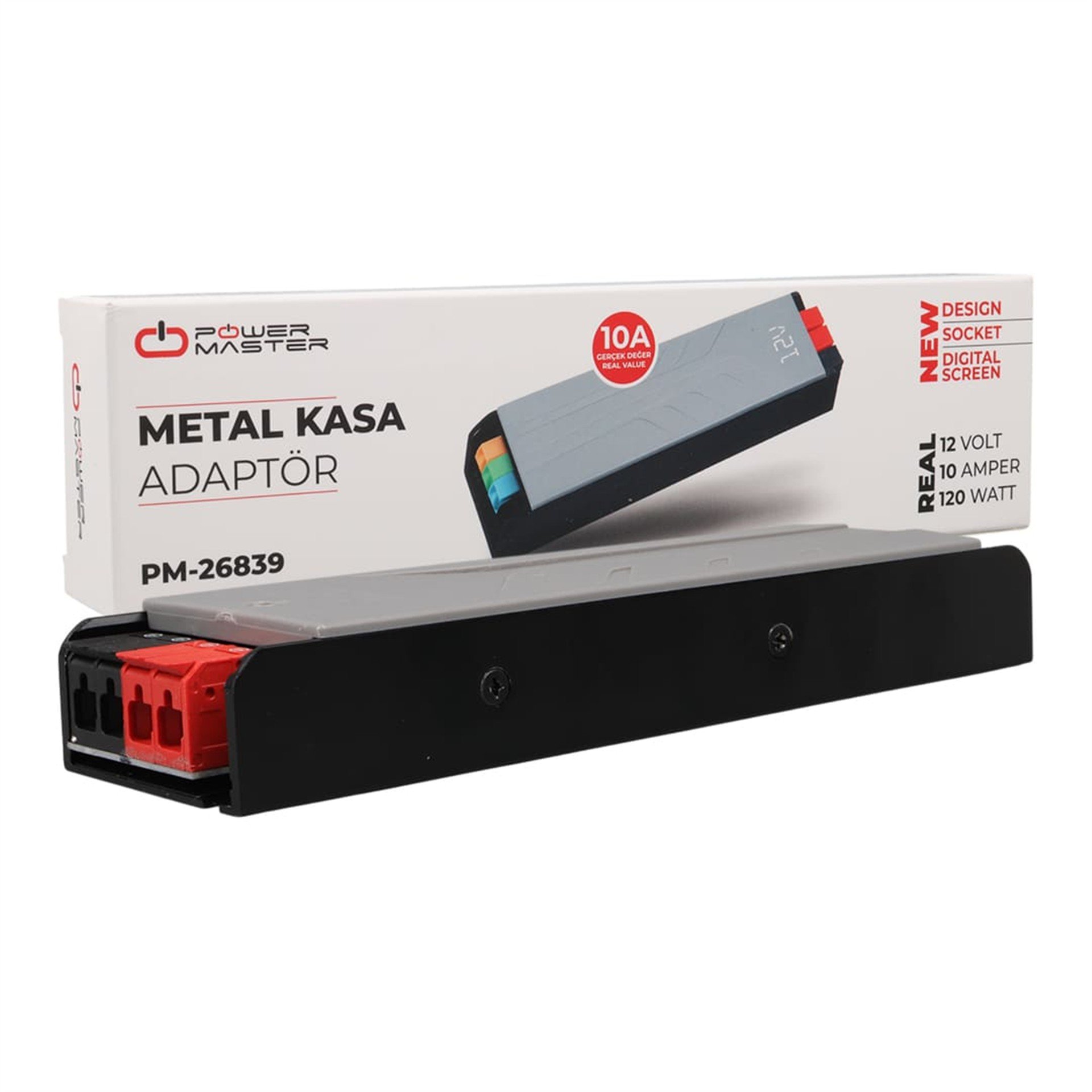 Powermaster Powermaster PM-26839 12 Volt 10 Amper 120 Watt Slim Metal Kasa Adaptör 189X51x27mm - Metal Kasa Adaptörler