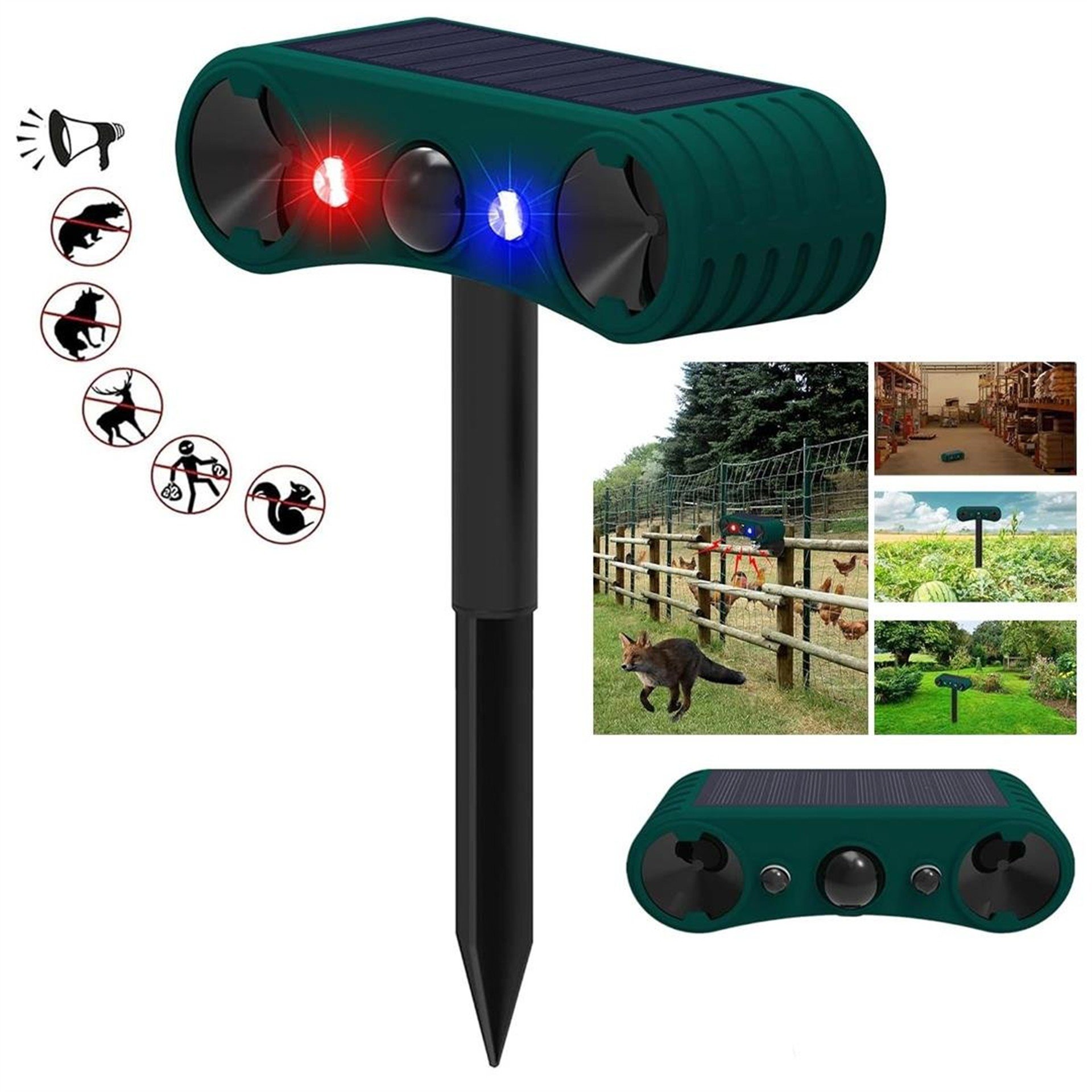 Powermaster PowerMaster PM-26951 Ultrasonic Sesli Hayvan Kovucu Alarm Cihazı Solar Panelli 1200mAh - Hayvan & Haşere Kovucular