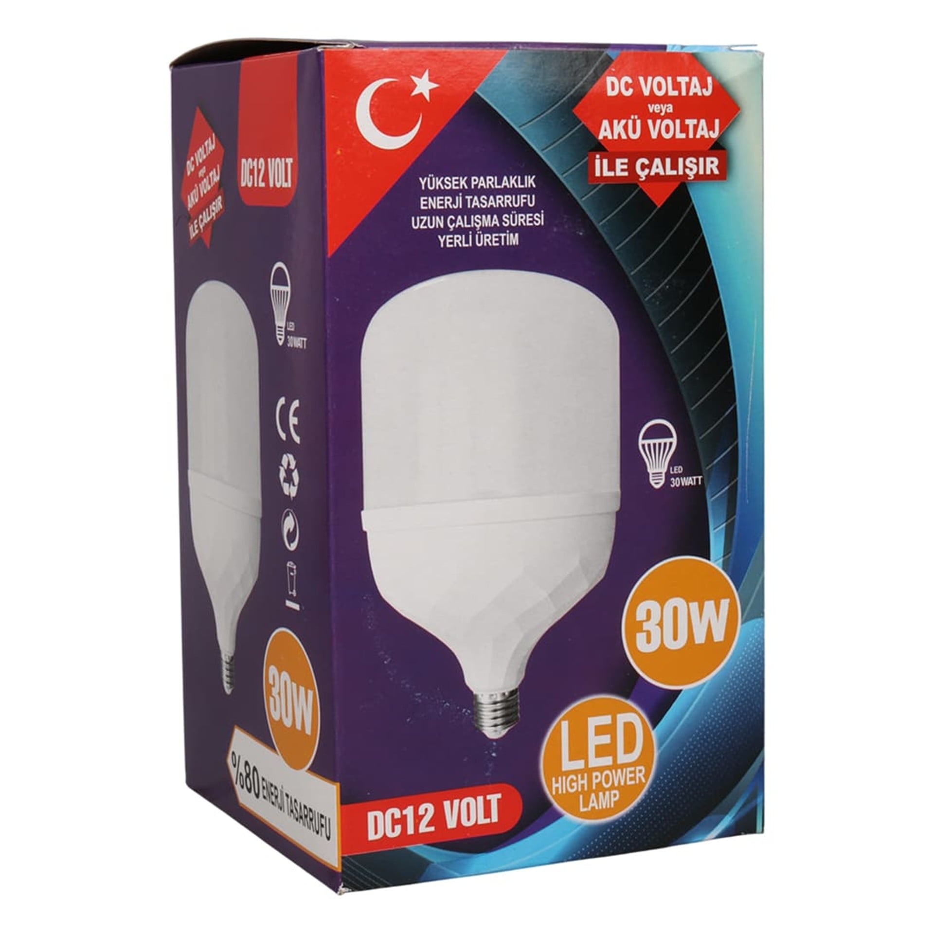 Powermaster Powermaster PM-28471 E27 12 Volt - 30 Watt 6500K Yerli Üretim Beyaz Jumbo Led Ampul (DC12V) - Led Ampul Aydınlatma