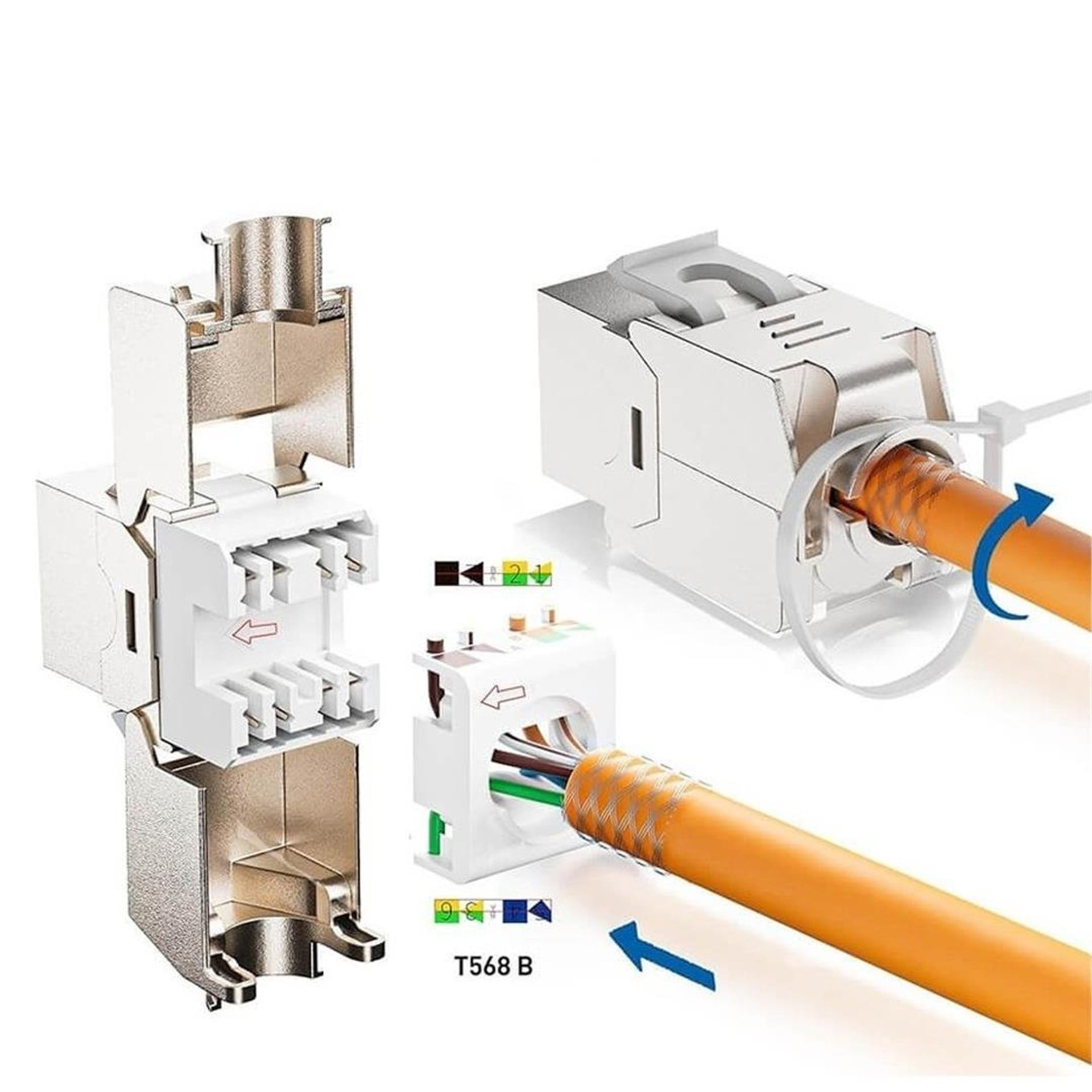 Powermaster PowerMaster PM-29567 CAT7 10Gbps Toolless Keystone Jack Full Metal Zırhlı Konnektör - Fiş - Jack - Şase - Buton - Konnektör