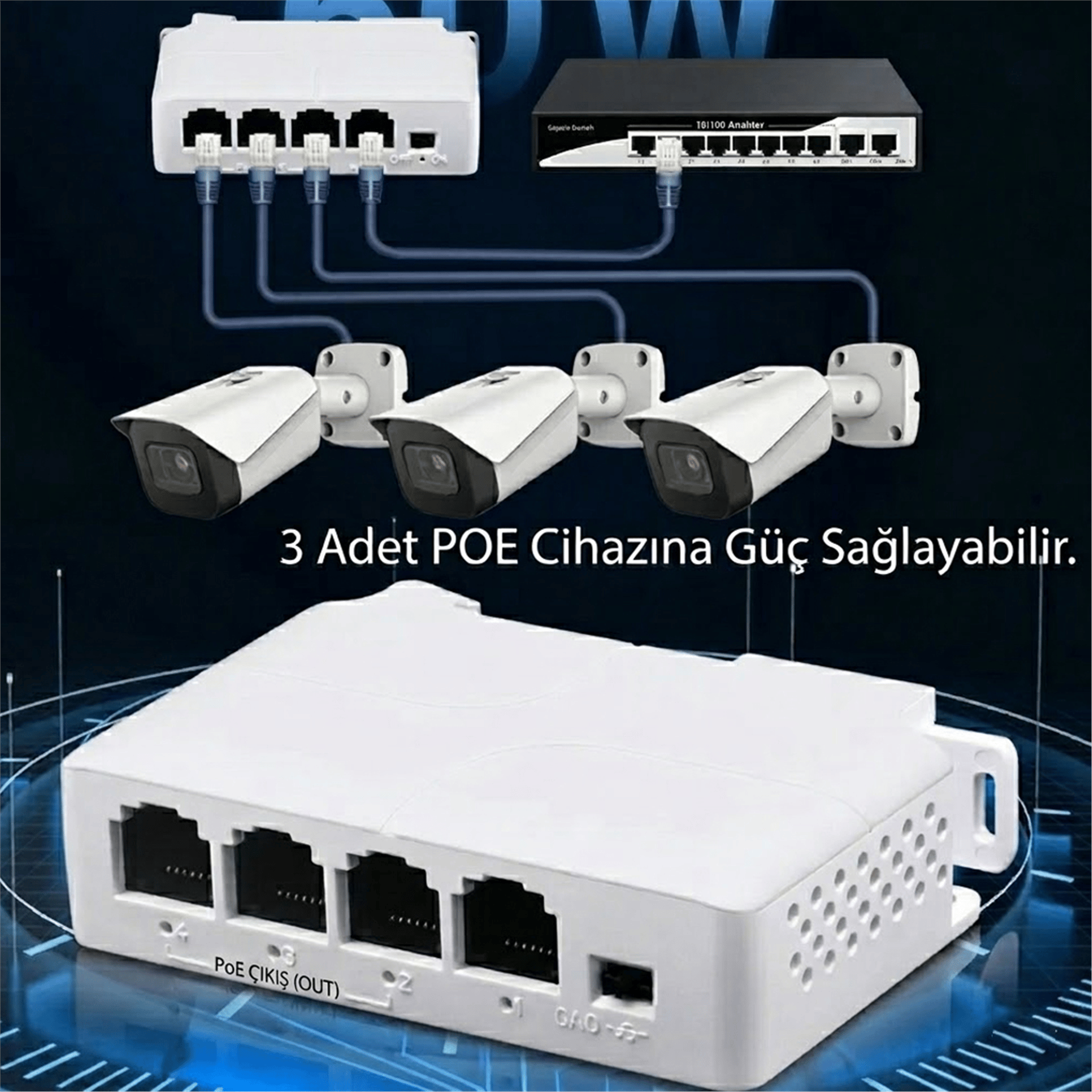 Reyonex POWERMASTER PM-29704 IP KAMERA İÇİN 100 METRE MESAFE ARTIRICI- POE EXTENDER - Ağ-Modem