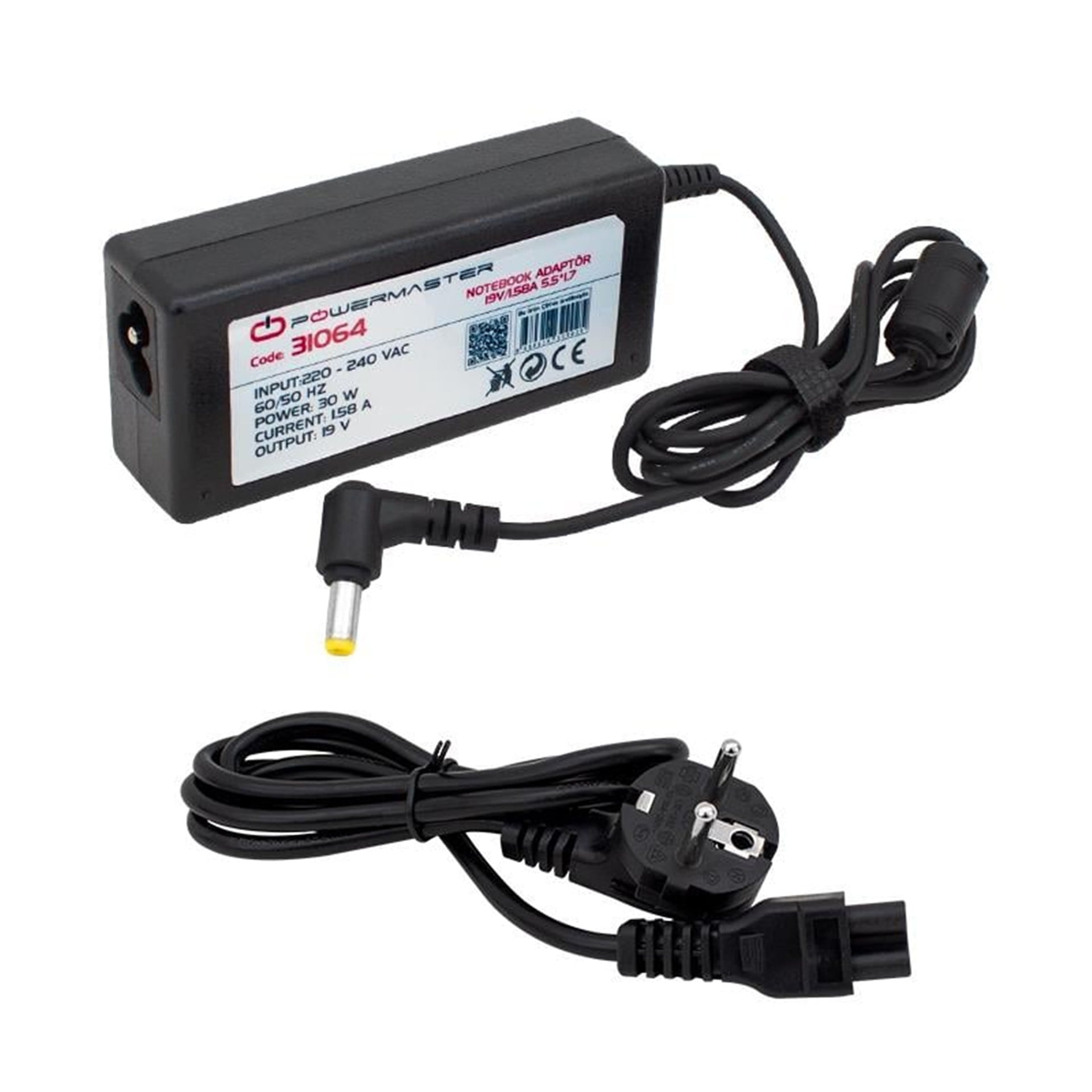 Powermaster Powermaster PM-31064 19 Volt - 1.58 Amper 5.5*1.7 Mm Uçlu Adaptör (Acer Notebook) - Adaptörler