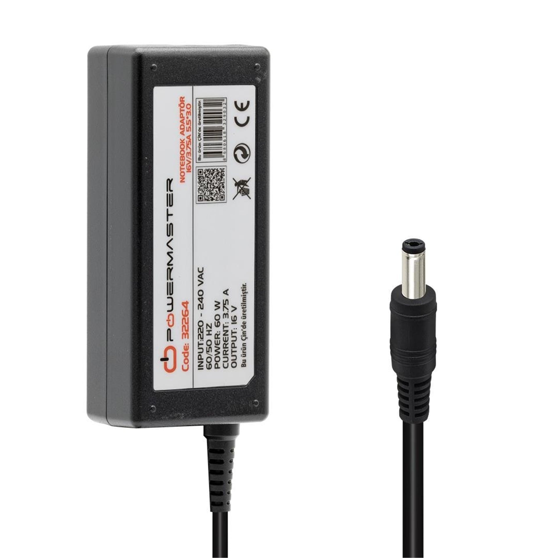 Powermaster Powermaster PM-32264 16 Volt - 3.75 Amper 5.5*3.0 Mm İğneli Uç Adaptör (Samsung Notebook) - Laptop Adaptörleri