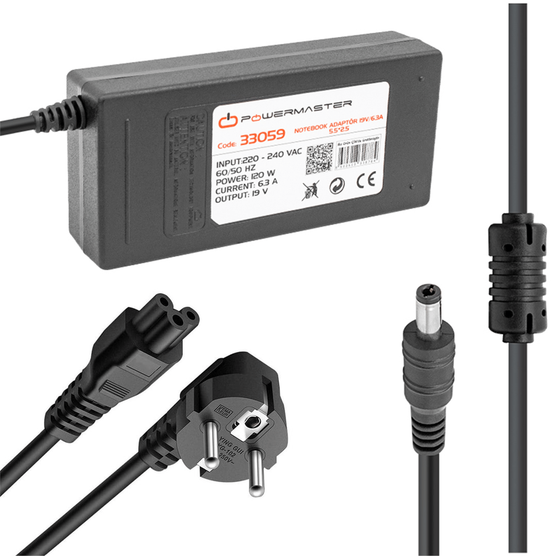 Powermaster Powermaster PM-33059 19 Volt - 6.3 Amper - 120 Watt 5.5*2.5 Mm Uçlu Adaptör (Toshiba Notebook) - Adaptörler