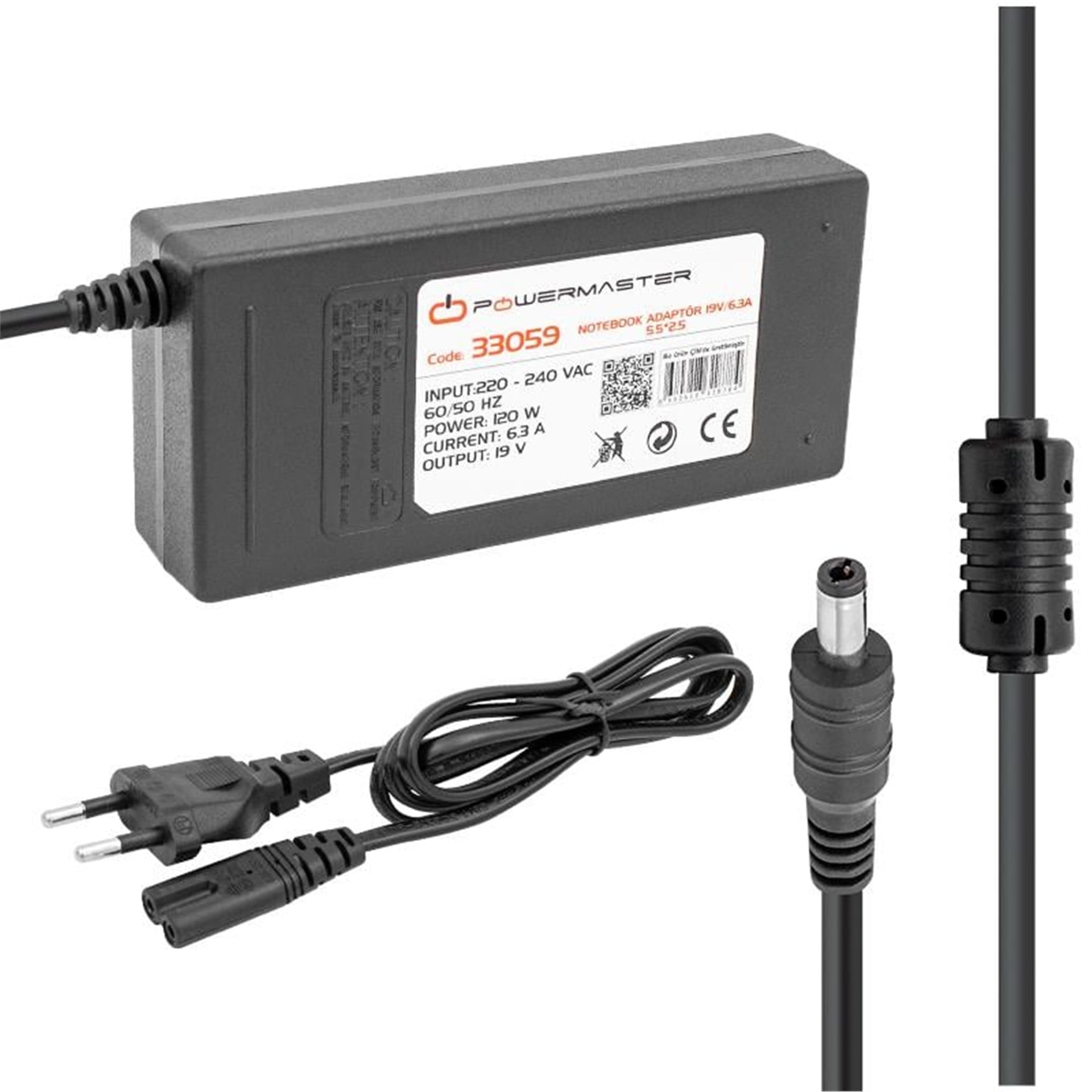 Powermaster Powermaster PM-33059 19 Volt - 6.3 Amper - 120 Watt 5.5*2.5 Mm Uçlu Adaptör (Toshiba Notebook) - Adaptörler