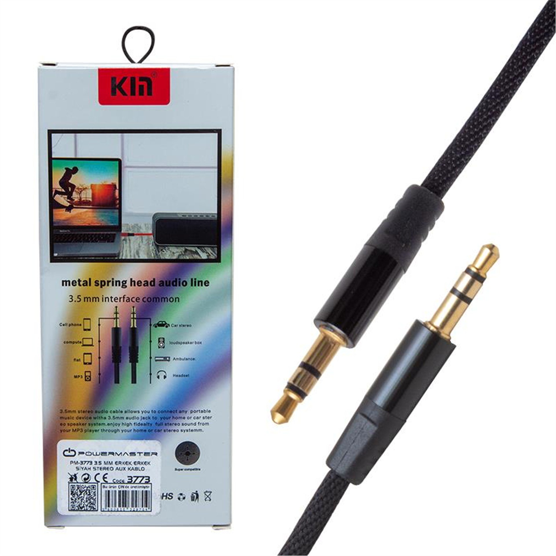 Powermaster Powermaster PM-3773 3.5 Mm Erkek/Erkek Siyah 1.1 Metre Stereo Aux Kablo - AUX Kablolar