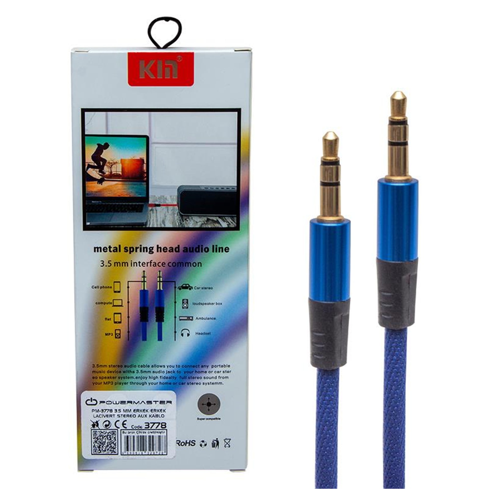 Powermaster Powermaster Pm-3778 3.5 Mm Erkek/Erkek Lacivert Stereo Aux Kablo - AUX Kablolar