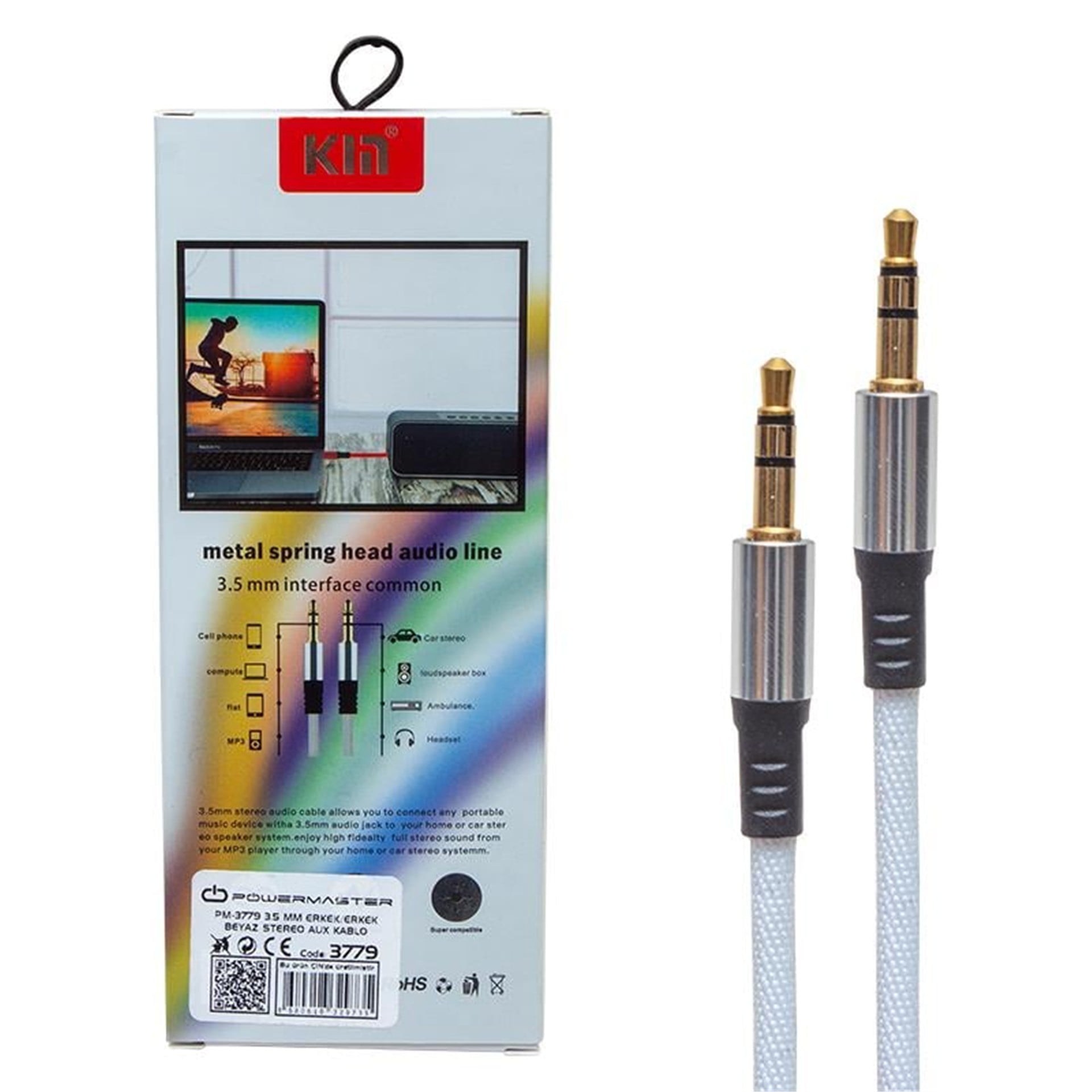 Powermaster Powermaster PM-3779 Beyaz 3.5 Mm Erkek/Erkek 115 Cm Stereo Aux Kablo - AUX Kablolar