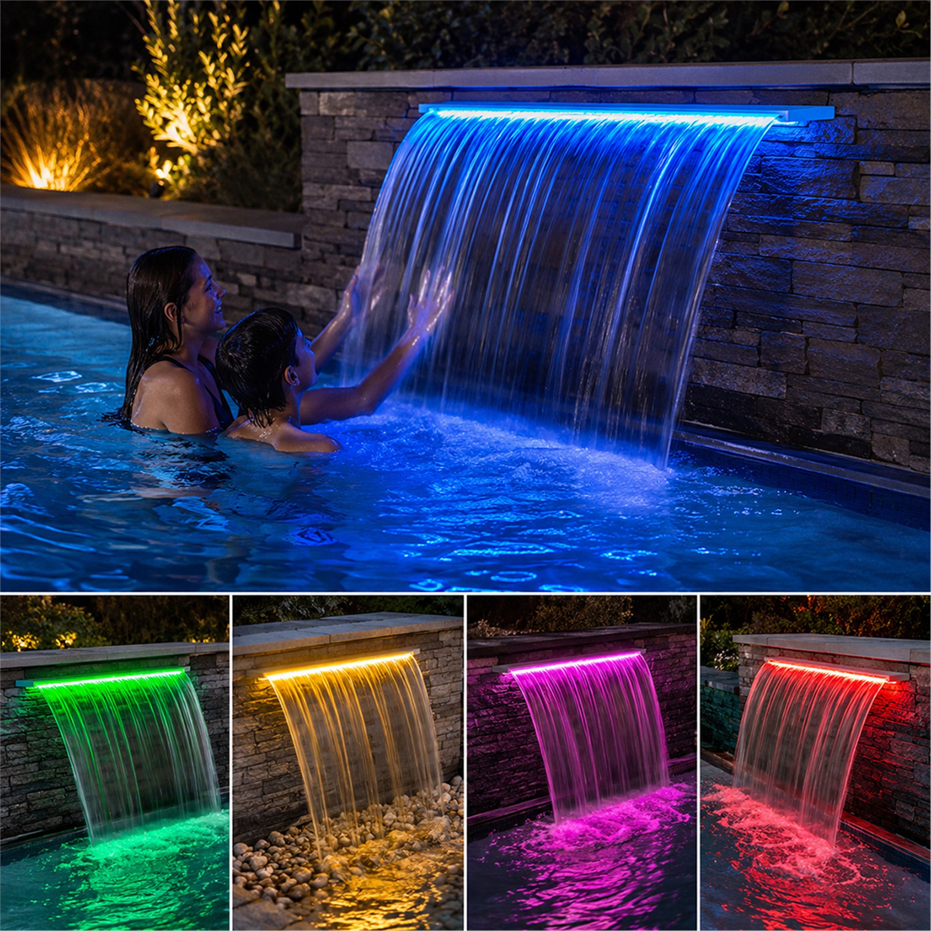 Powermaster Powermaster PM-37796 Havuz ve Bahçe Şelale Başlığı 150cm RGB LED'li Uzaktan Kontrollü - Ev ve Yaşam