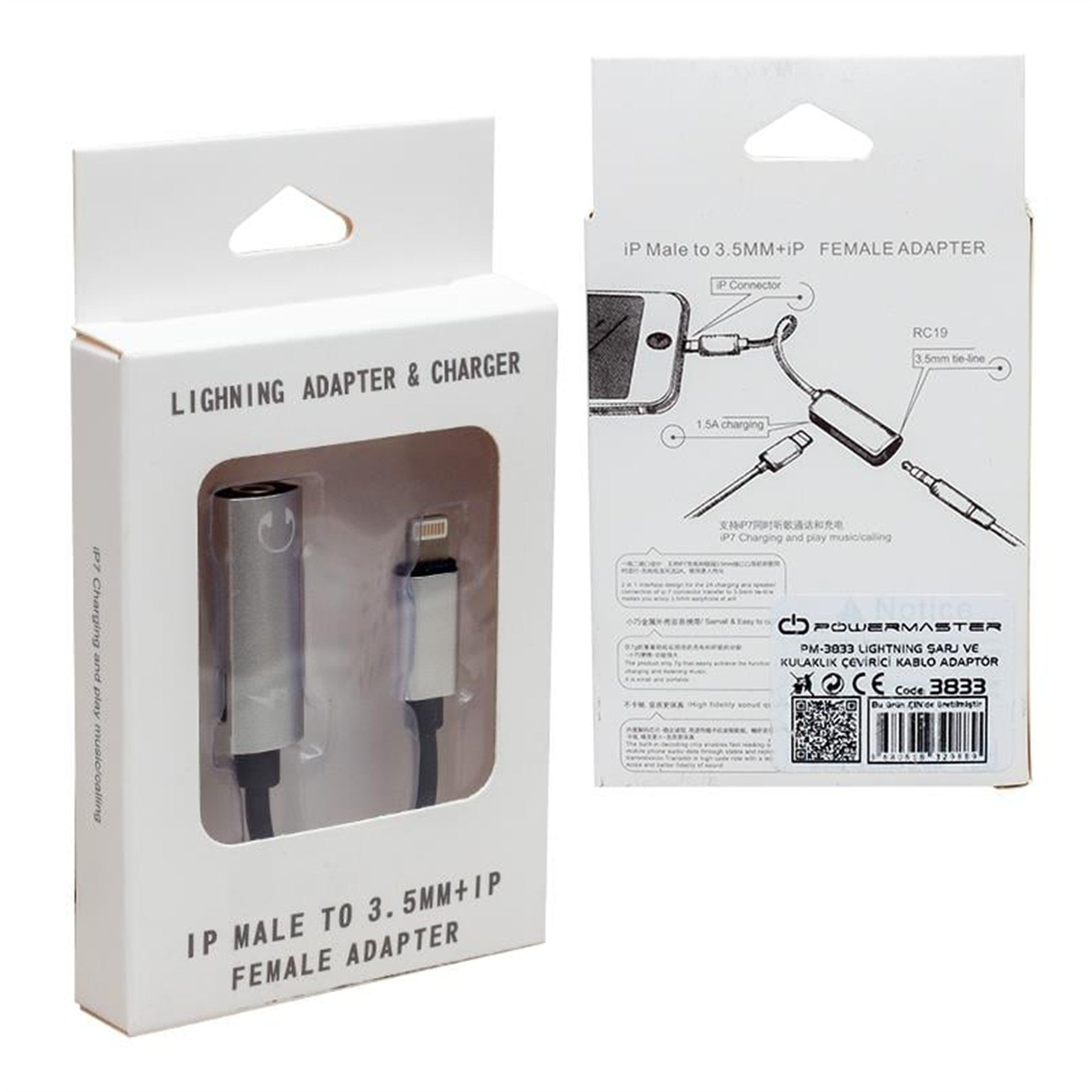 Powermaster Powermaster PM-3833 Lightning Şarj Ve Kulaklık Çevirici Kablo Adaptör - Çevirici Dağıtıcı