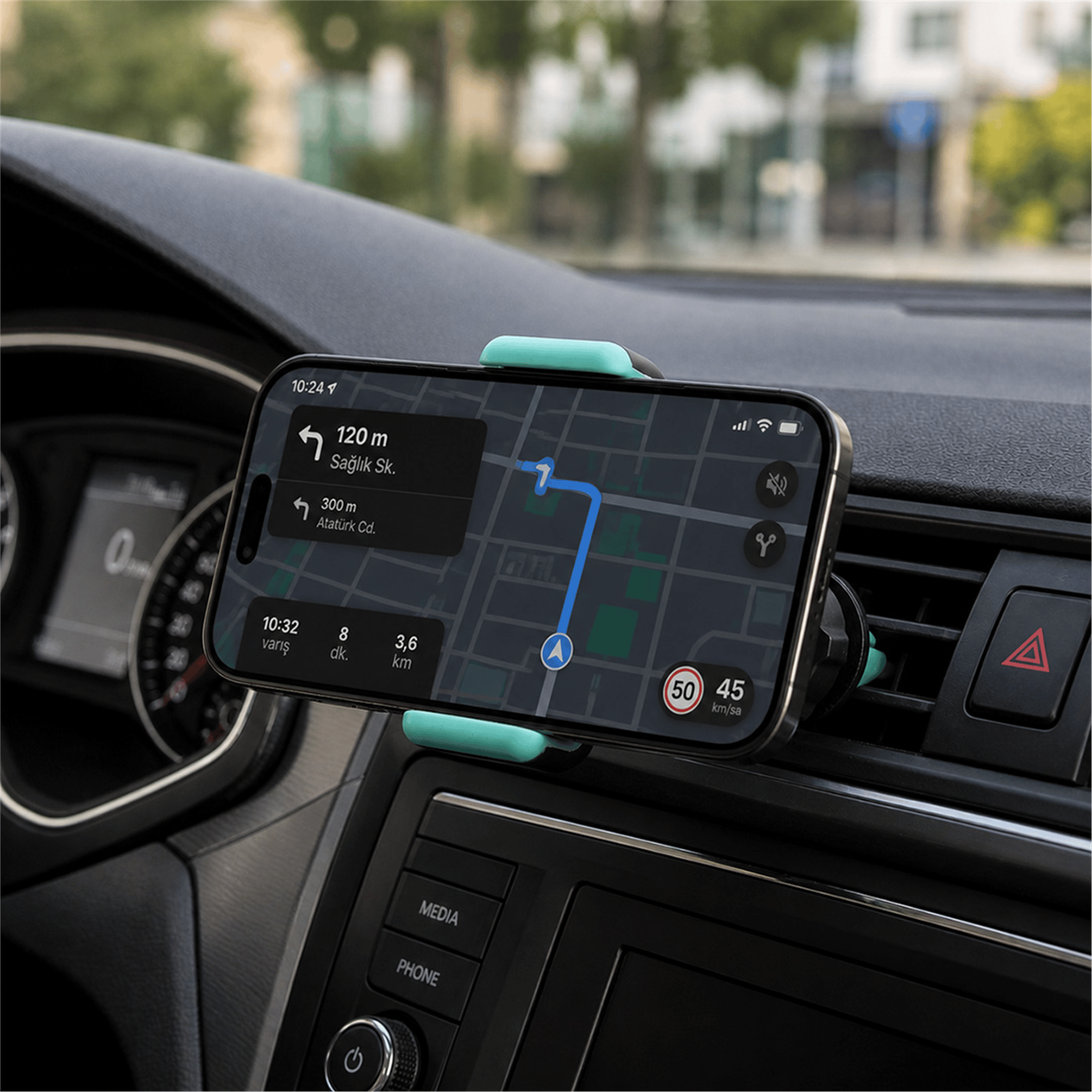 Powermaster Powermaster PM-39119 Plastik 360 Derece Dönebilen Ayarlanabilir Kıskaçlı Araç İçi Telefon Tutucu - Telefon Tutacakları