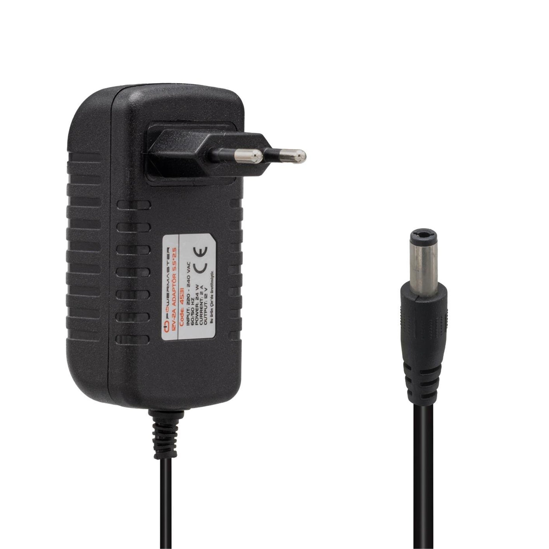 Powermaster Powermaster PM-4531 12 Volt - 2 Amper 5.5*2.5 Mm Uçlu Plastik Kasa Priz Tipi Adaptör - Adaptörler