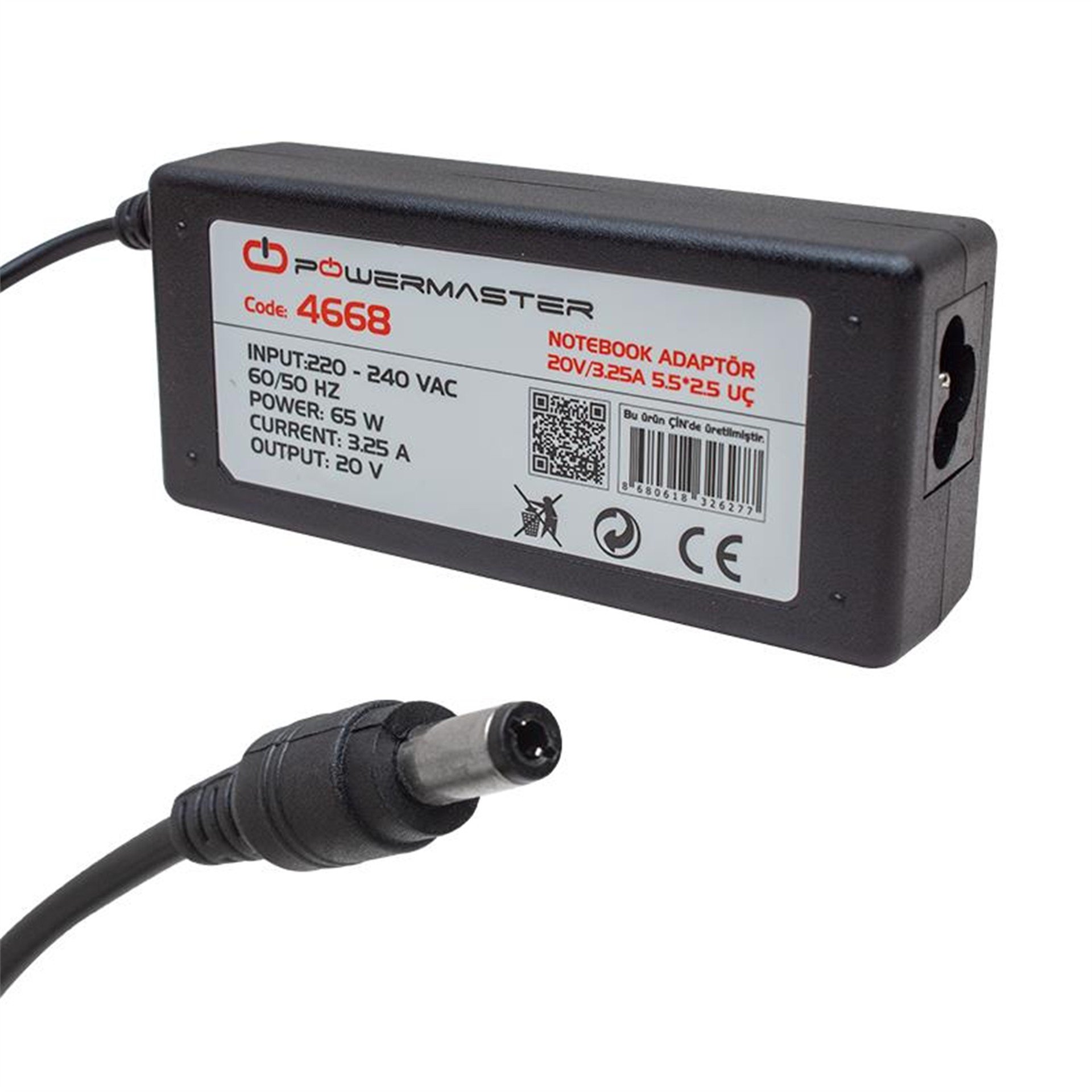 Powermaster Powermaster PM-4668 20 Volt - 3.25 Amper 5.5*2.5 Mm Uçlu Adaptör (Lenovo Ibm Notebook) - Adaptörler