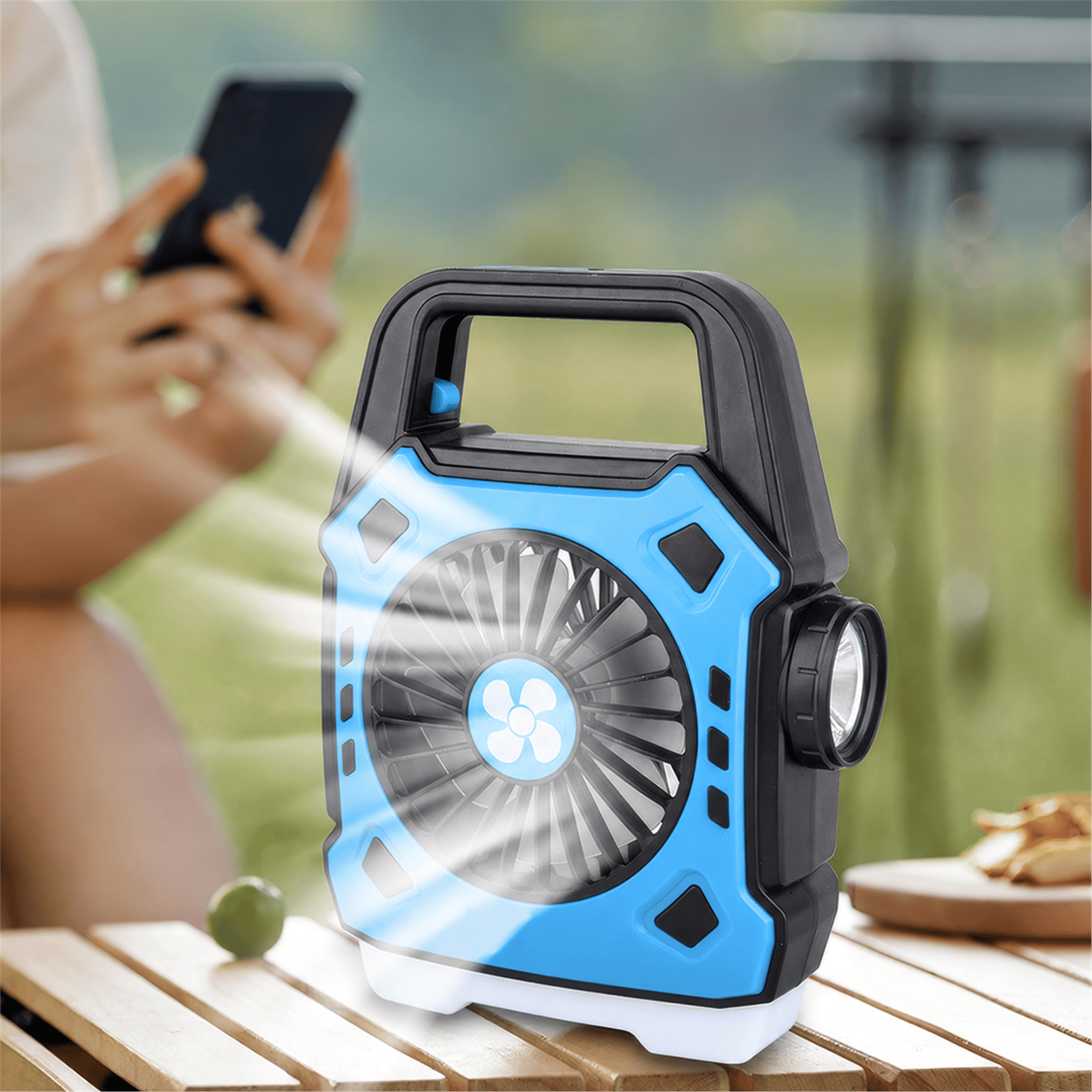Powermaster Powermaster PM-506 Kamp Tipi Şarjlı 5 Modlu (3+2) Led El Feneri Işıldak - 3 Kademe Soğutucu Fan Vantilatör - Fener ve Işıldaklar