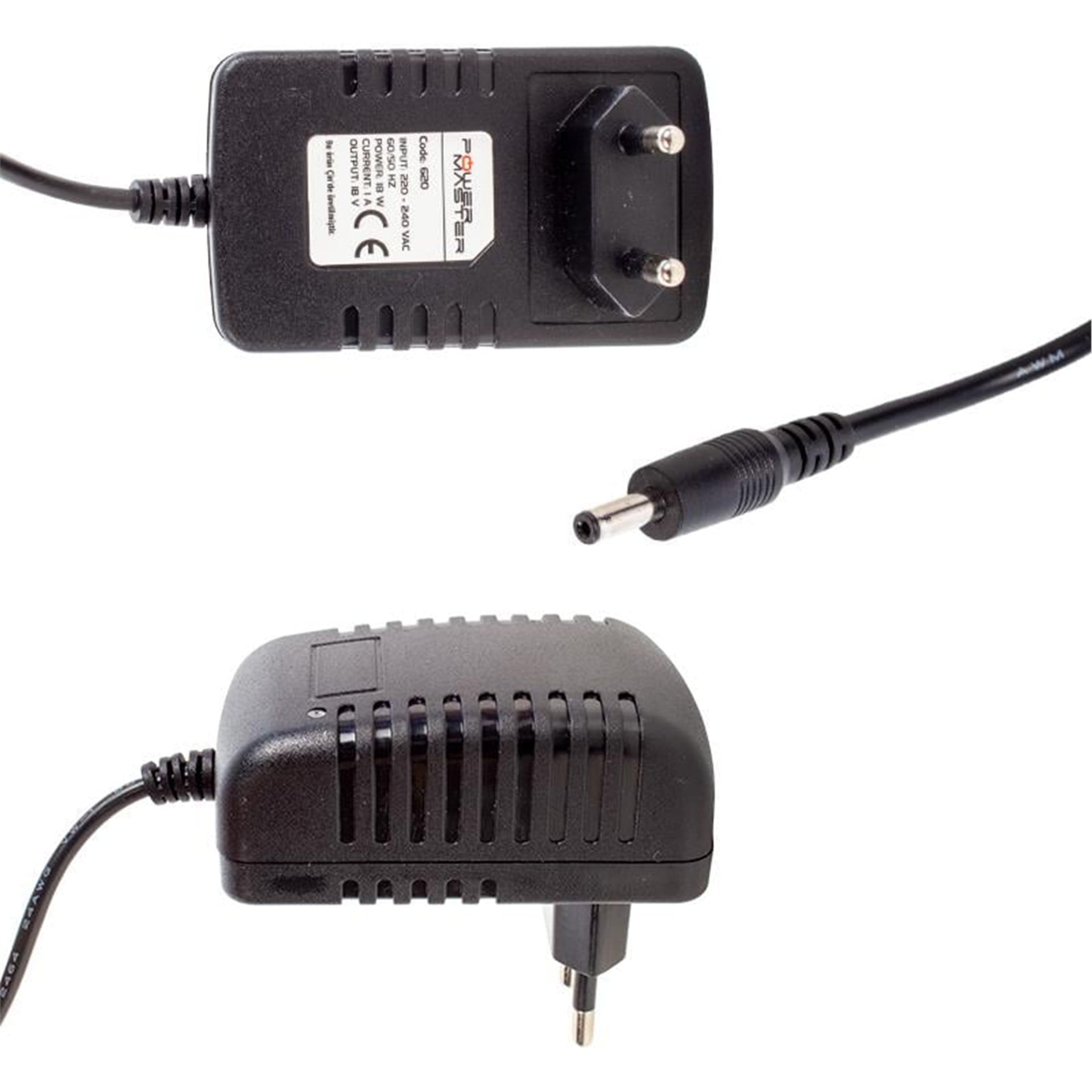 Powermaster Powermaster PM-620 18 Volt - 1 Amper 3.5*1.35 Mm Uçlu Plastik Kasa Priz Tipi Adaptör - Adaptörler