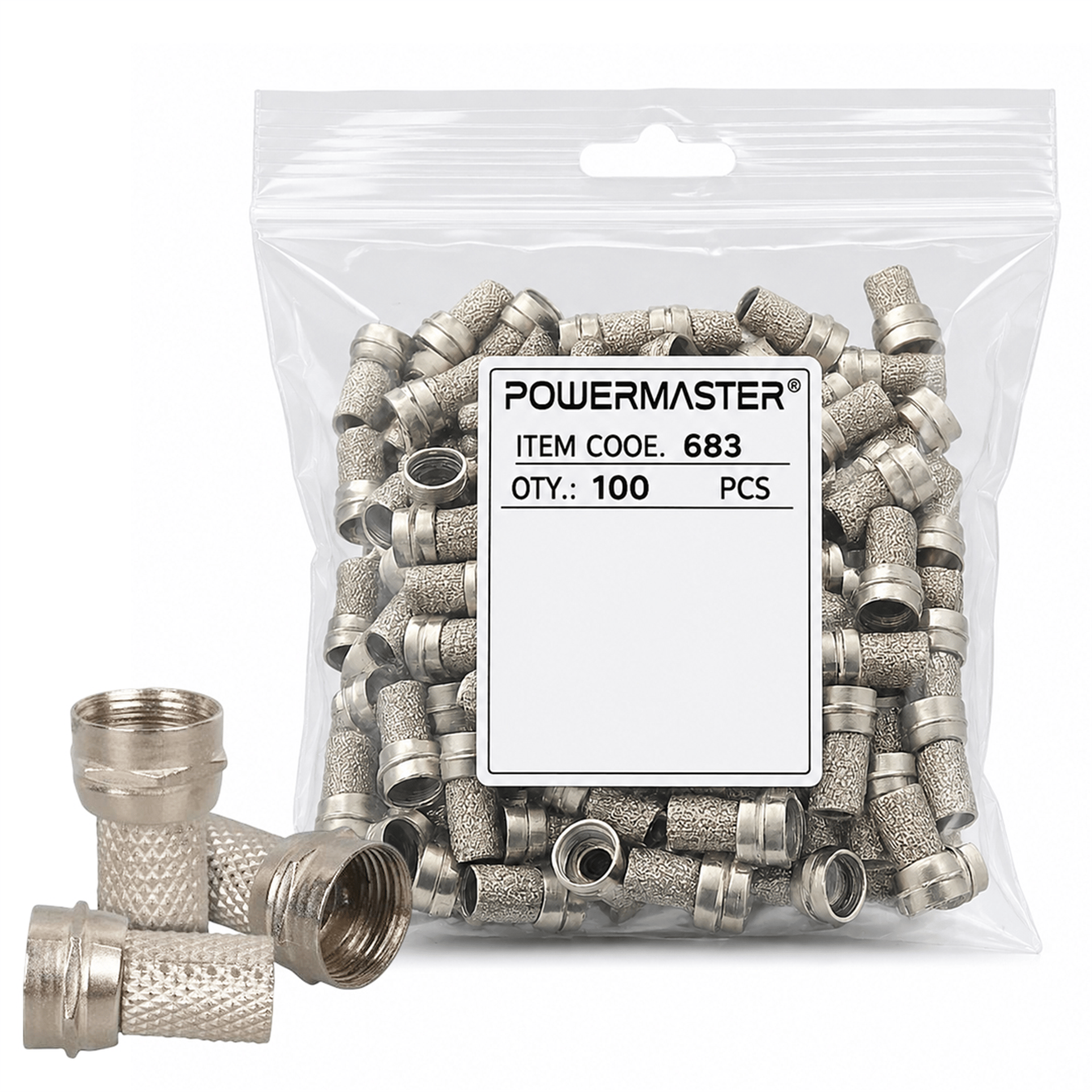 Powermaster Powermaster PM-683 F Konnektör RG6/U4 Uydu Anten Kablo Uyumlu Çevirmeli Vidalı Tip (100'Lü Paket) - F Konnektör