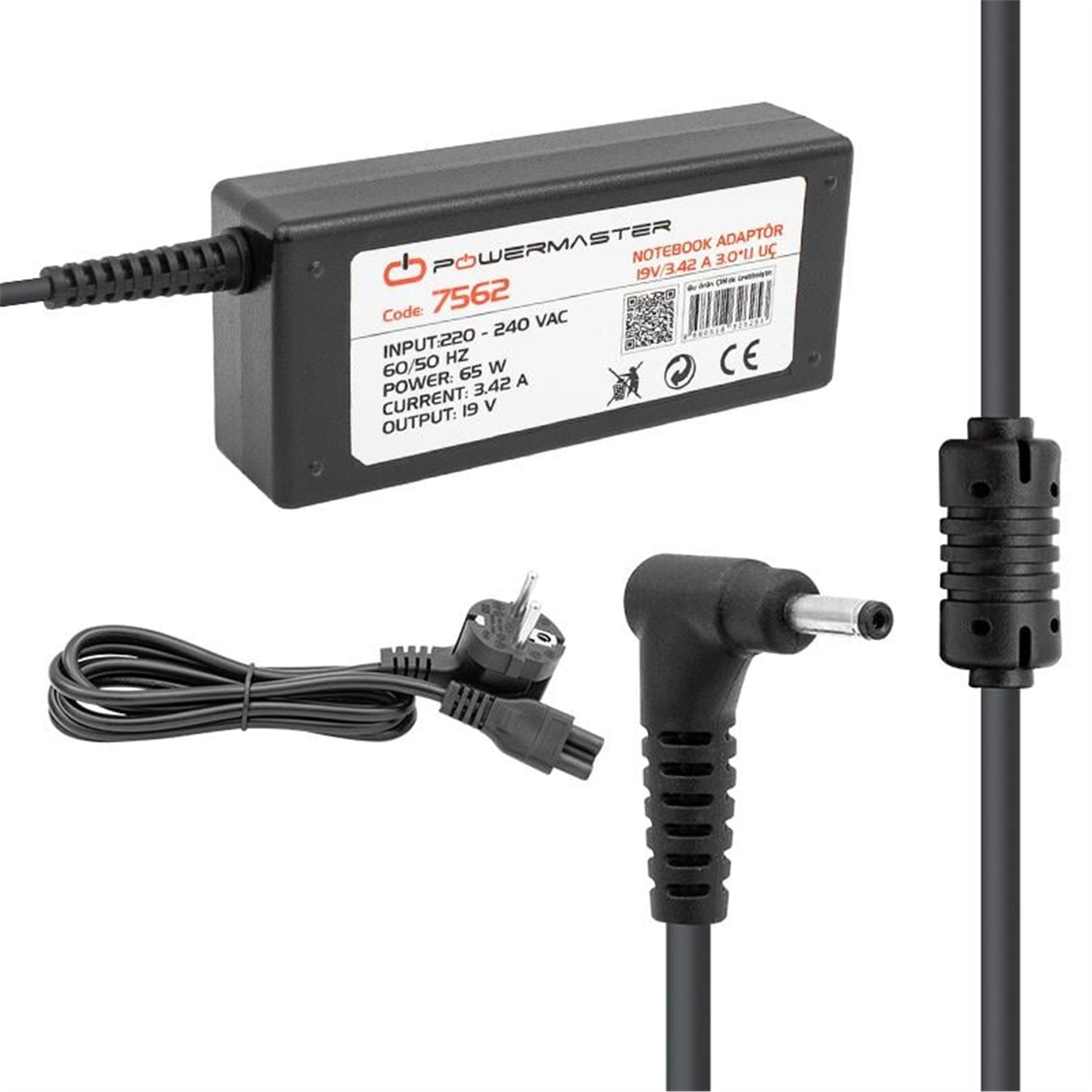 Powermaster Powermaster PM-7562 19 Volt - 3.42 Amper 3.0*1.1 Mm Uçlu Adaptör (Acer Notebook) - Adaptörler