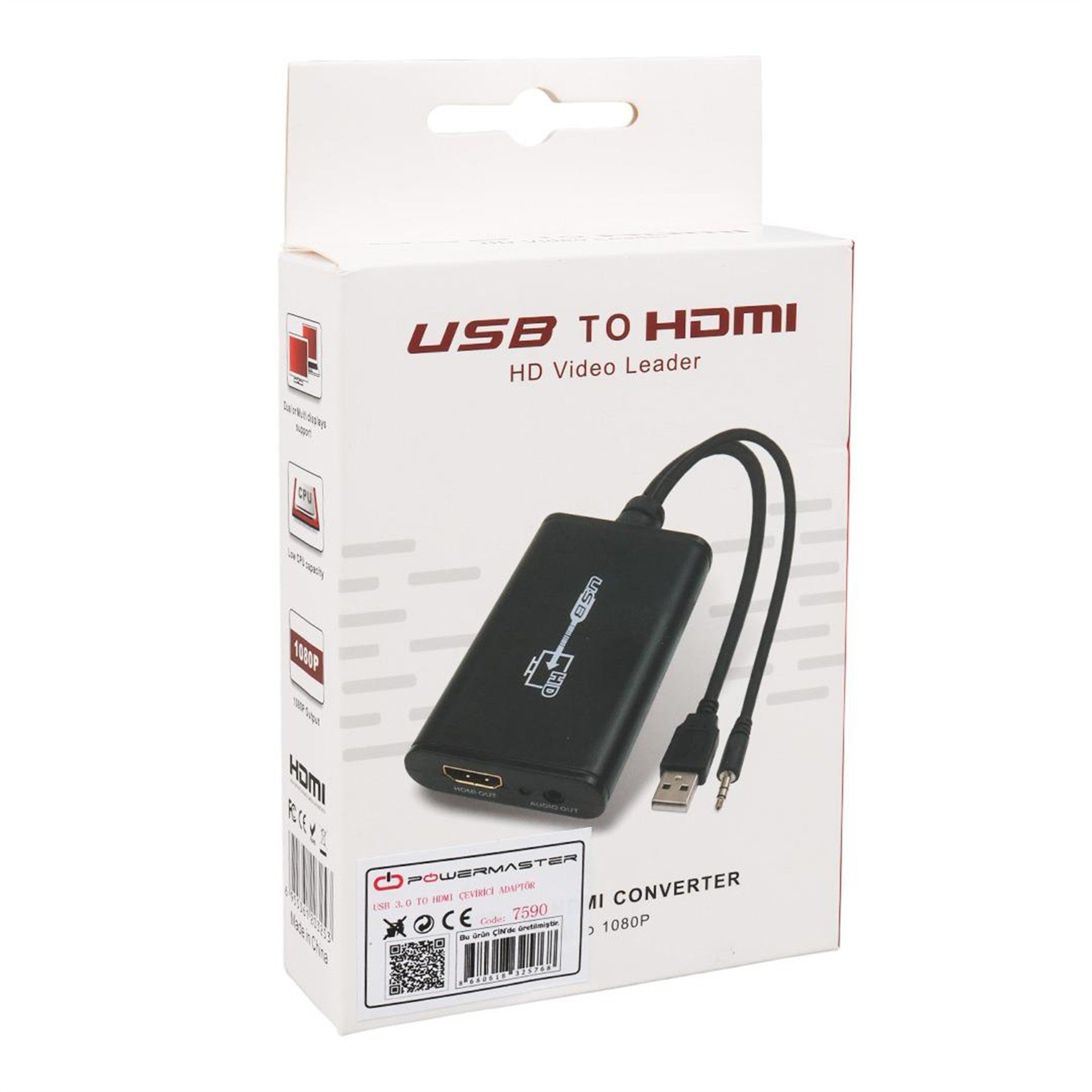 Powermaster PowerMaster PM-7590 USB 3.0 TO HDMI Görüntü Çevirici Adaptör Audio Ses Çıkışlı 40Cm Kablo - Çevirici Dağıtıcı