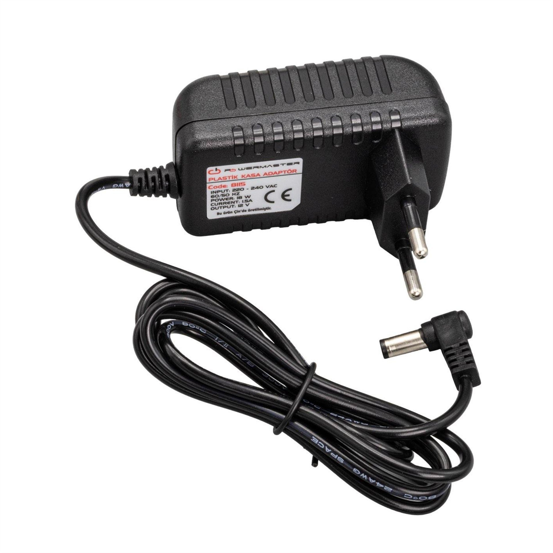 Powermaster Powermaster PM-8115 12 Volt - 1.5 Amper 5.5*2.5 Mm Uçlu Plastik Kasa Priz Tipi Adaptör - Adaptörler